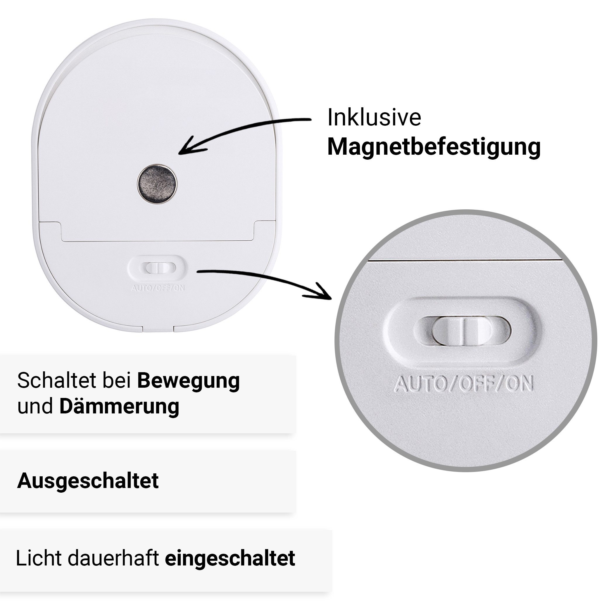 SEBSON LED Nachtlicht Orientierungslicht mit Bewegungsmelder Lichtsensor - Batteriebetrieb, LED integriert, warmweiß, Dämmerungssensor, Magnetpad (ohne Bohren), – Bild 3 von 5