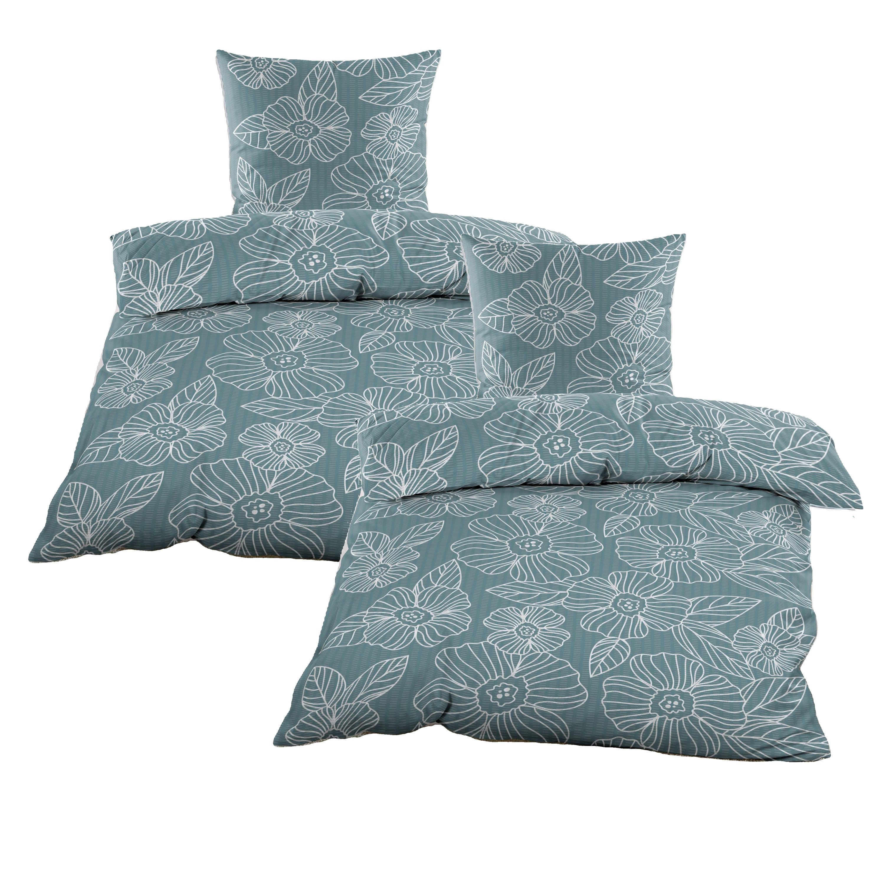 Casa Colori Bettwäsche Seersucker Bettwäsche 135x200 Reißverschluss Lindgrü günstig online kaufen