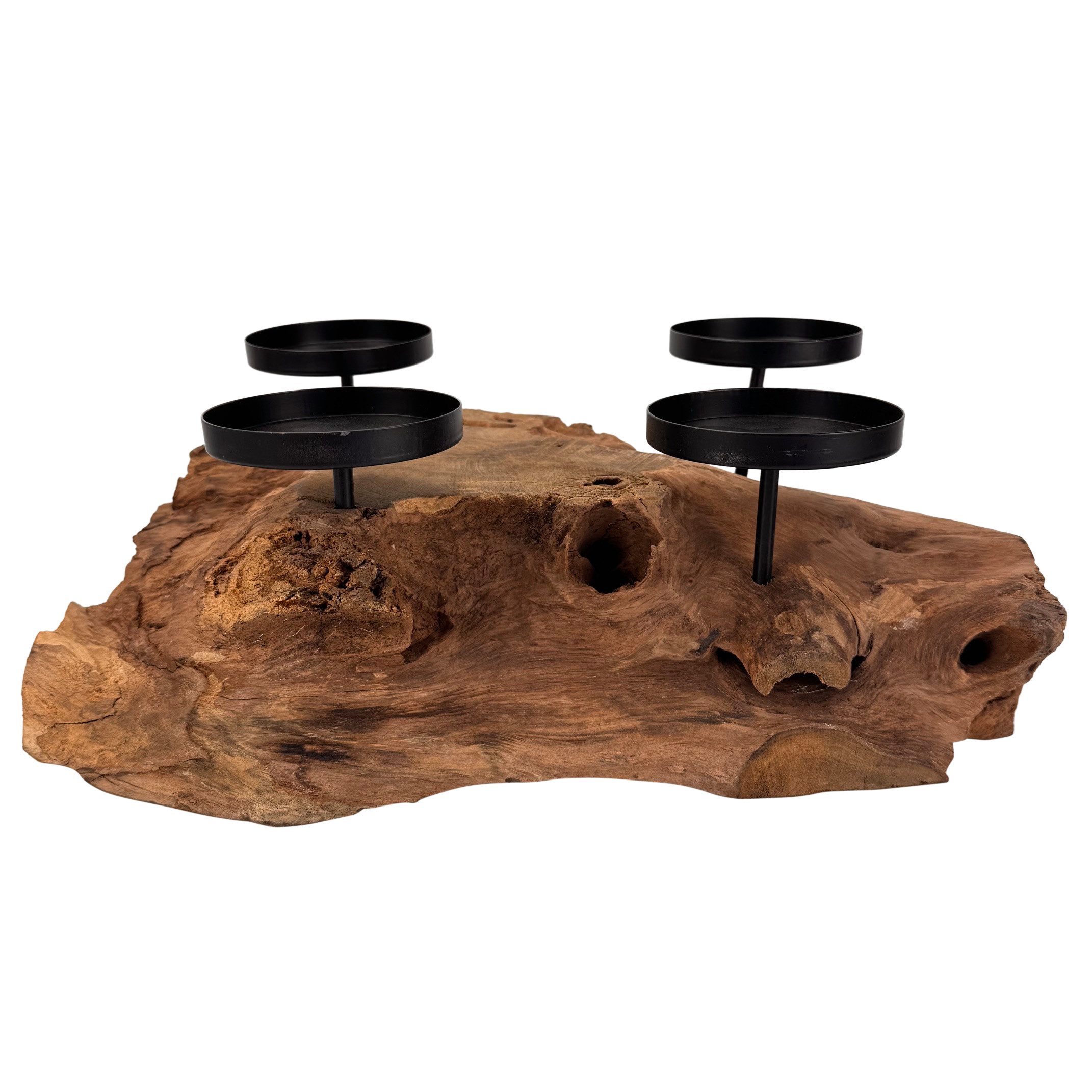 Online-Fuchs Adventskranz aus Wurzelholz mit schwarzen Stumpen Kerzenhaltern - Weihnachstdeko, natürliche Gemütlichkeit und rustikaler Charme - 38 cm groß