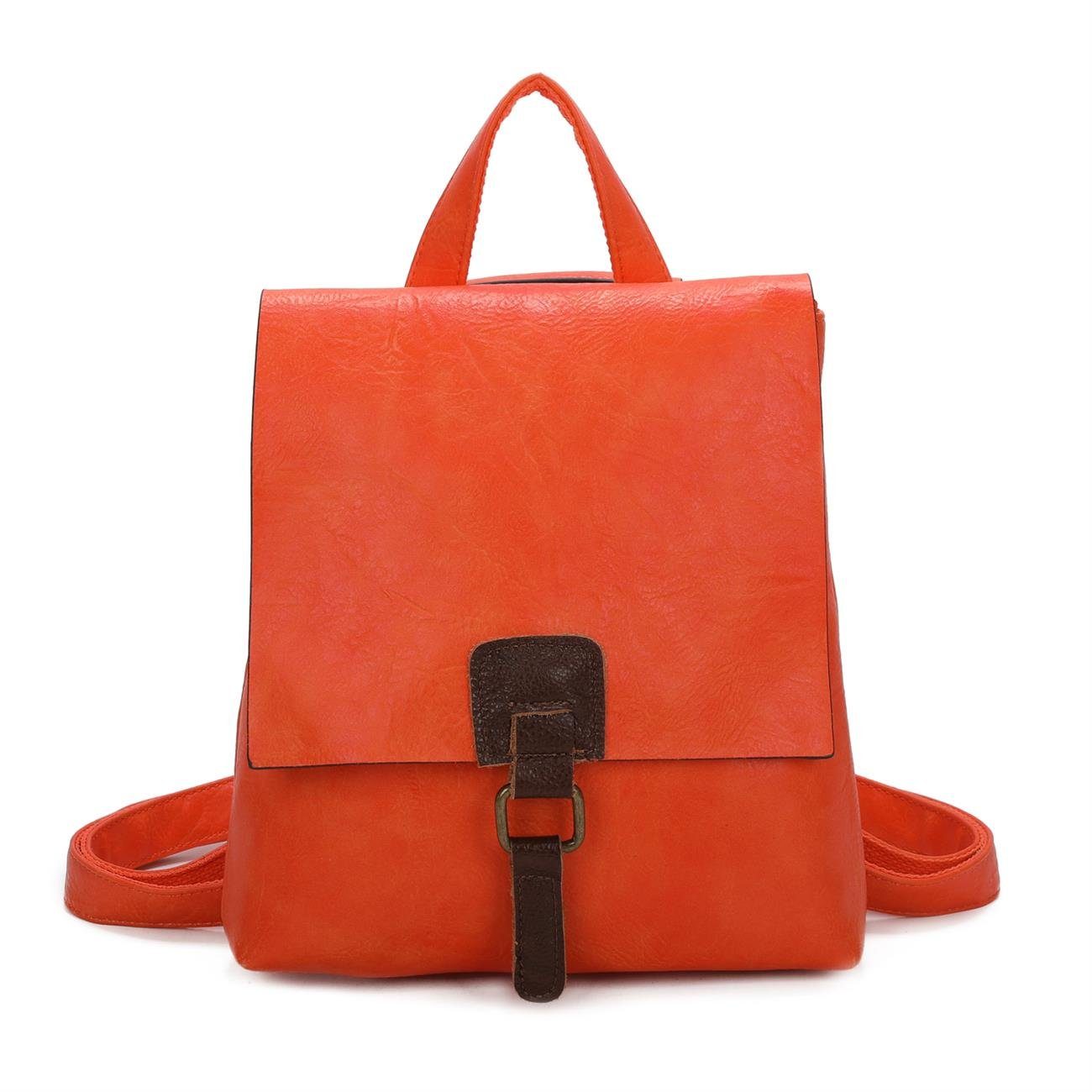 ITALYSHOP24 Rucksack Damen Rucksack Tasche Schultertasche, Vintage Messenger, Crossover als Umhängetasche tragbar Orange