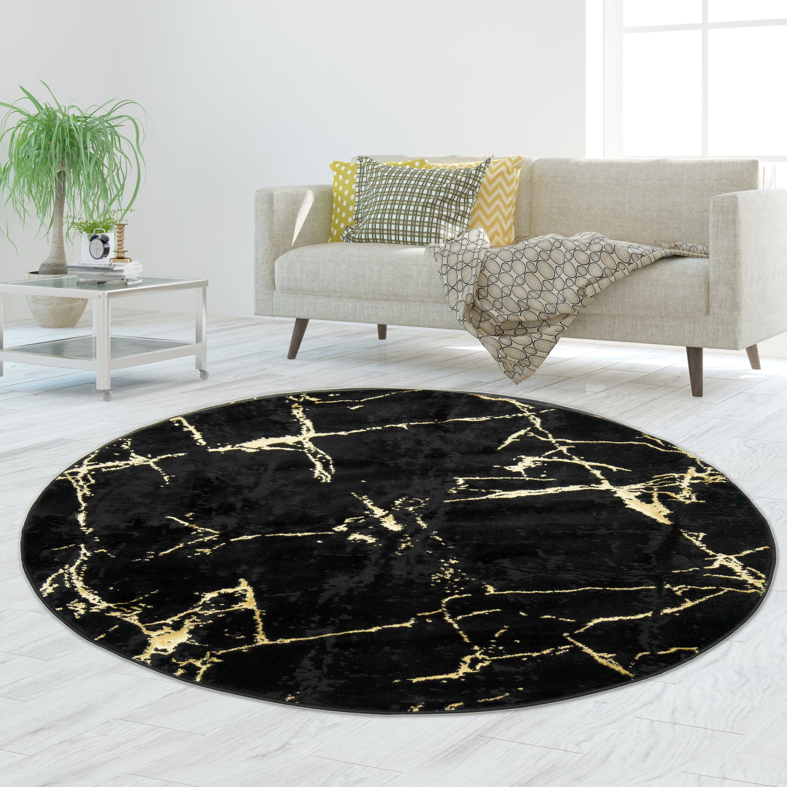 TeppichHome24 Teppich Teppich Design Wohnzimmerteppich Marmor Optik in schw günstig online kaufen