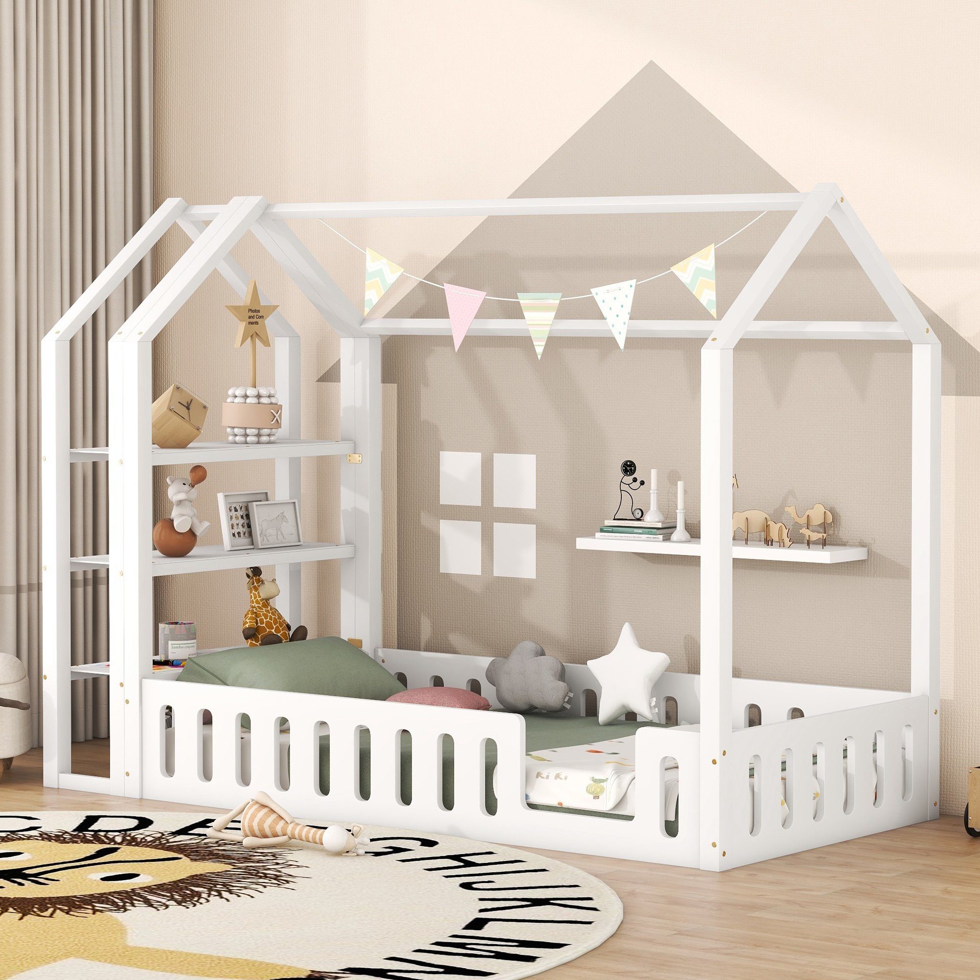Flieks Kinderbett, Massivholzbett Hausbett mit 3 günstig online kaufen