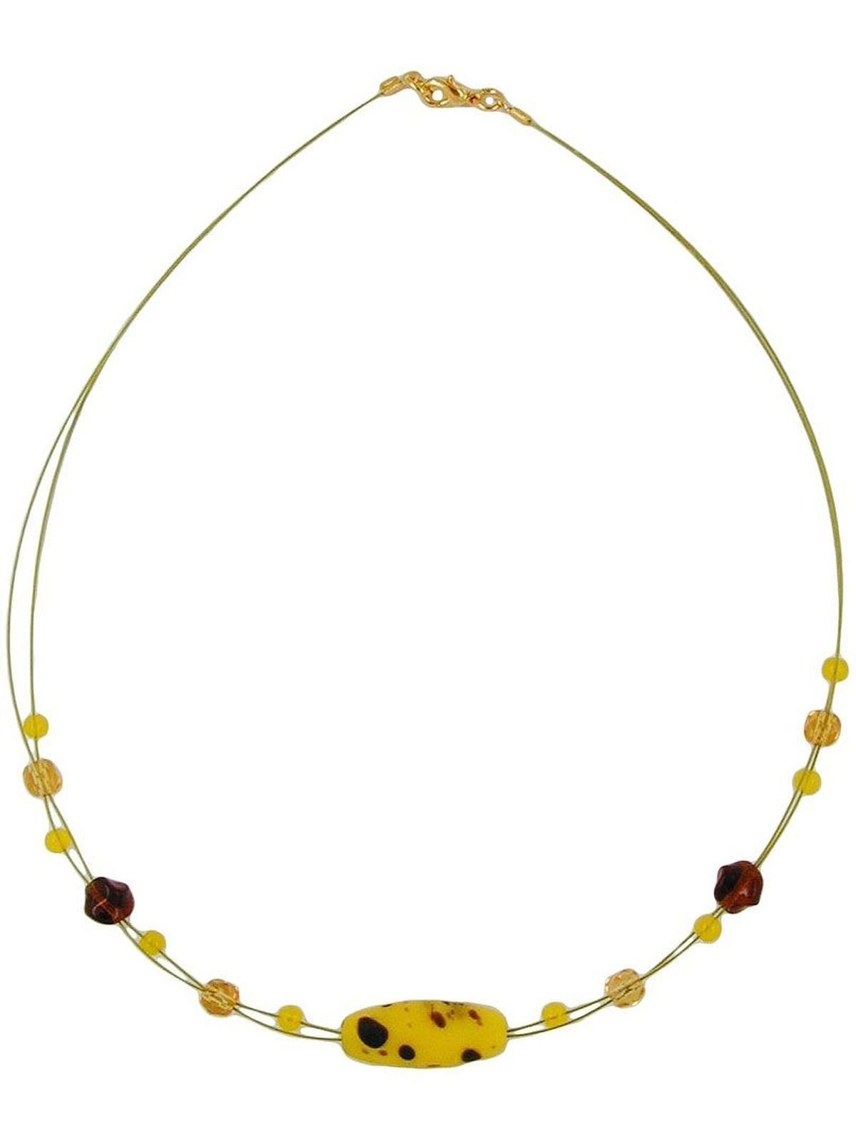 (1-tlg) 42cm Olive Glasperlen mattgelb-braun Drahtkette Perlenkette mit Gallay