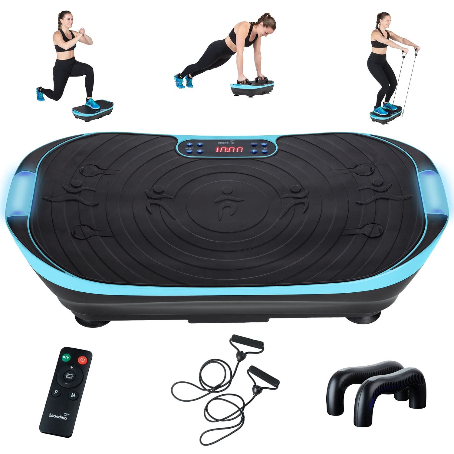Skandika Vibrationsplatte V2, Fitnessgerät für Zuhause, Multi-Gym Sportgerät mit LCD-Bildschirm, 99 Intensitätsstufen, Trainingsbänder, Oszillierende Vibration, Curved Design, leiser Motor