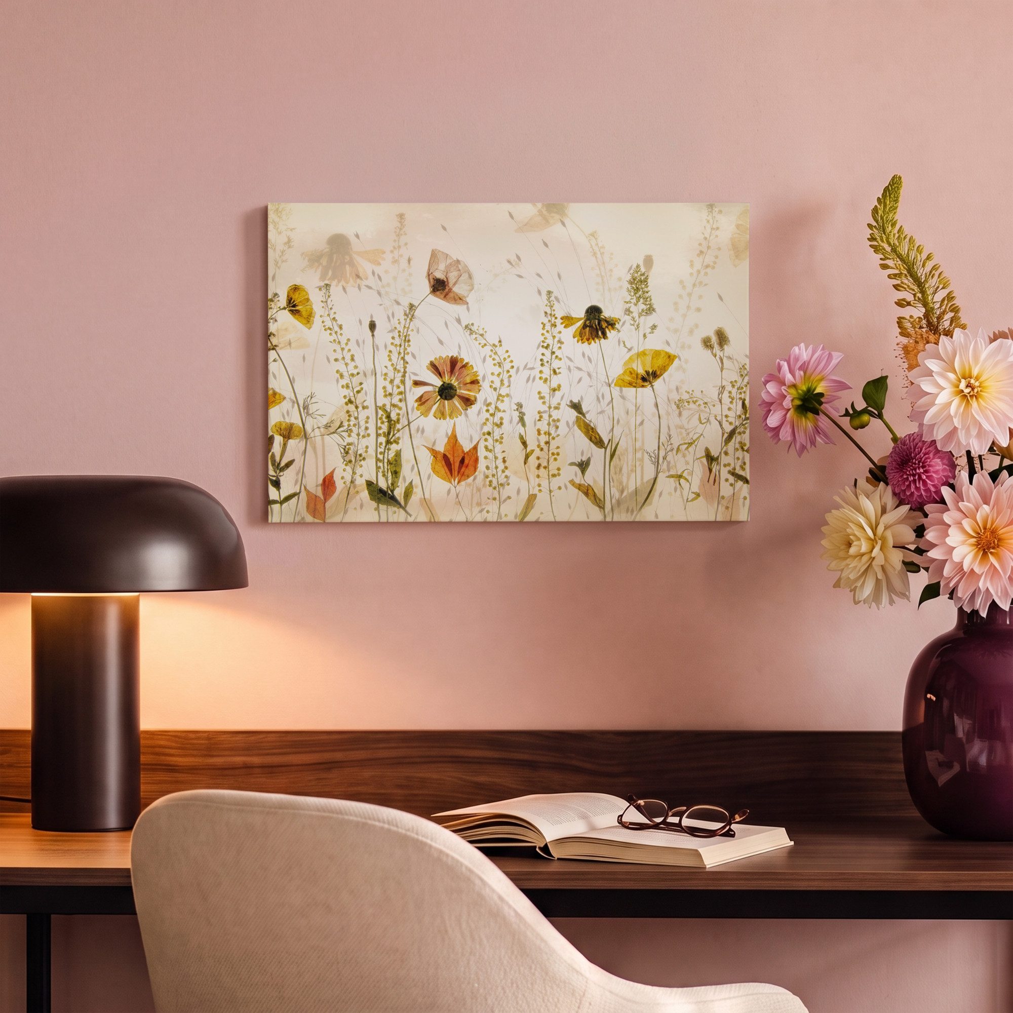OneMillionCanvasses® Leinwandbild Illustration - Pflanzen - Insekten - Beige, Fotodruck (1 St), Wandbild, Deko Schlafzimmer Wohnzimmer Flur 20x20 cm – Bild 4 von 5