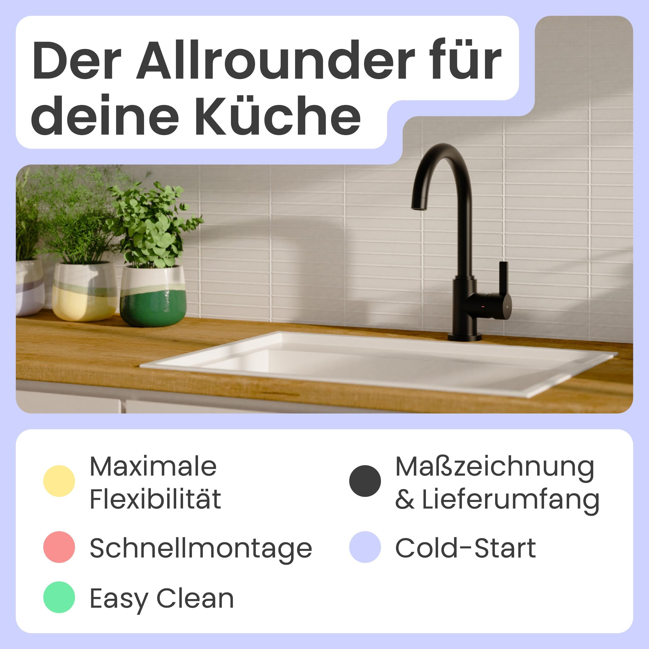 instmaier Spültischarmatur Leona 360° schwenkbar, Schwarz matt, Hochdruck