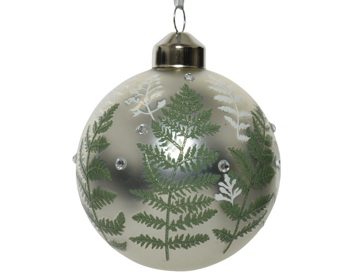 3er mit decorations Weihnachtskugeln Farnblätter grüne Weihnachtsbaumkugel, silber Decoris Glas 8cm Set season Motiv