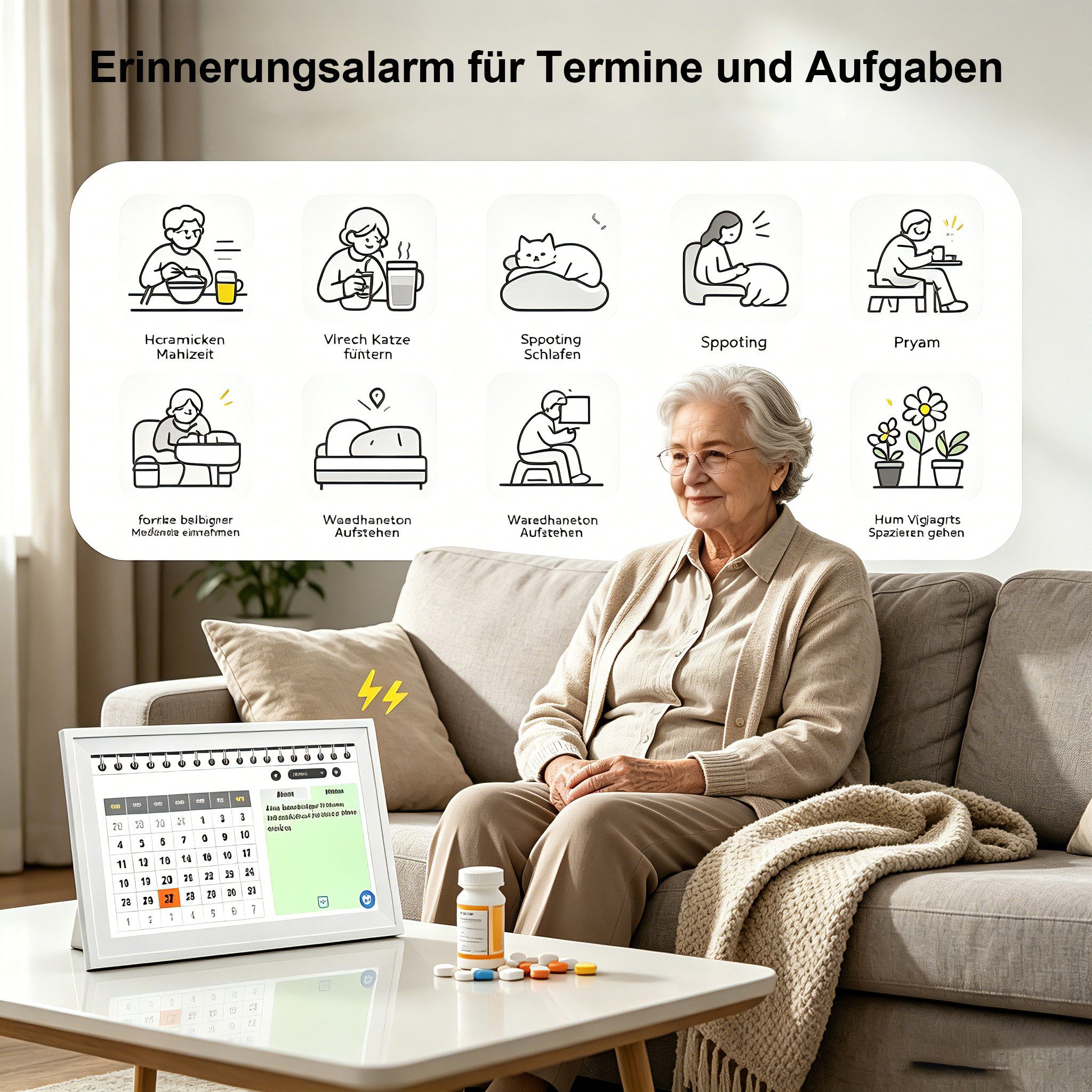 Vornix 10,1 Zoll Digitale Demenz Uhr Touchscreen Digitaler Bilderrahmen (Digitaler Bilderrahmen, USB & Kabel Datenübertragung)