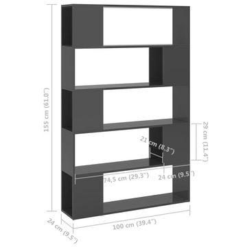 vidaXL Bücherregal Bücherregal Raumteiler Hochglanz-Grau Holzwerkstoff, 1-tlg.