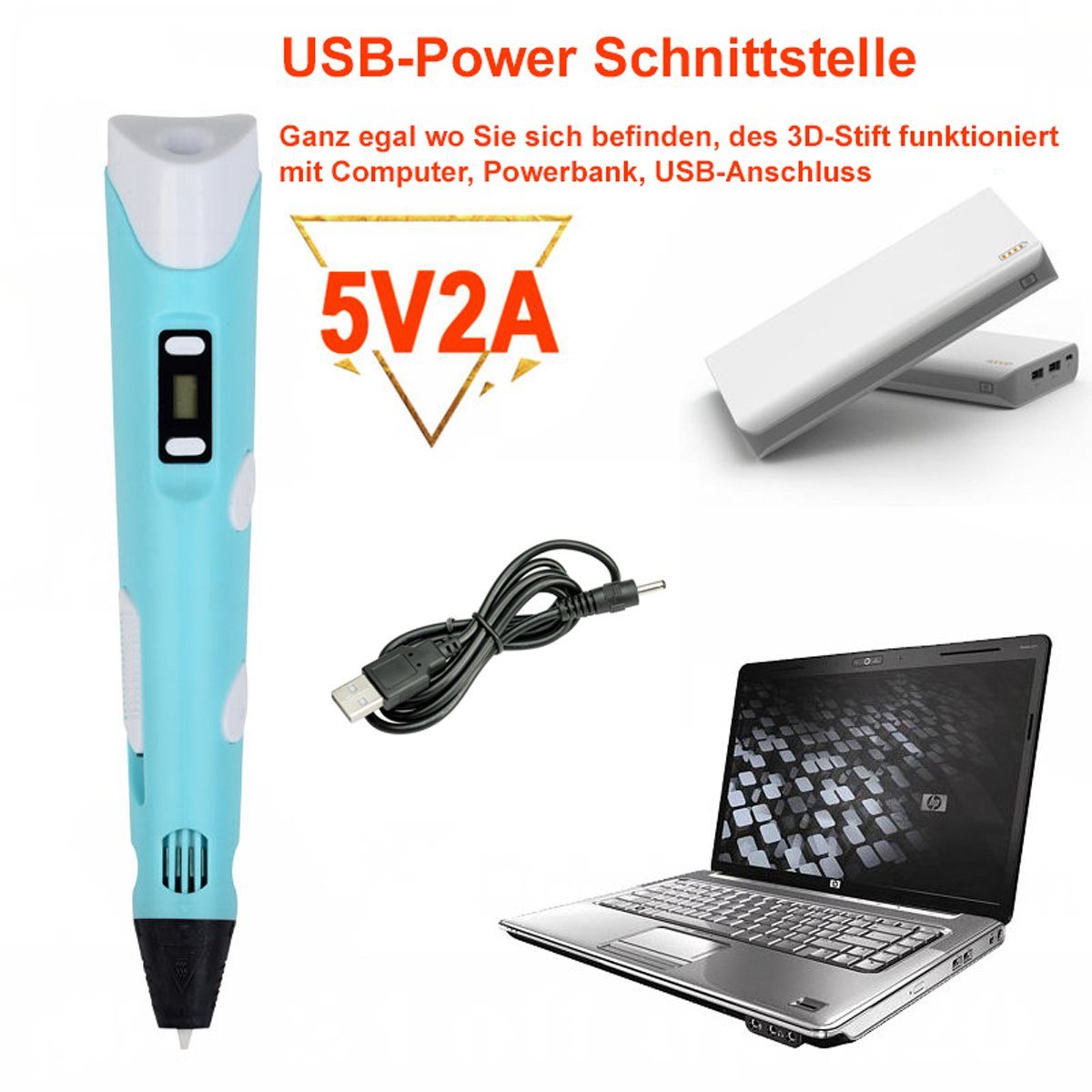 DIY-Geschenk Erwachsene Farbe: Stift PLA für Kinder mit Filamentstift mit Stift Kinder 3D Kabel, für - Drucker Gelb TPFNet & USB LCD-Bildschirm 3D Stift 3D-Drucker-Stift Gelb