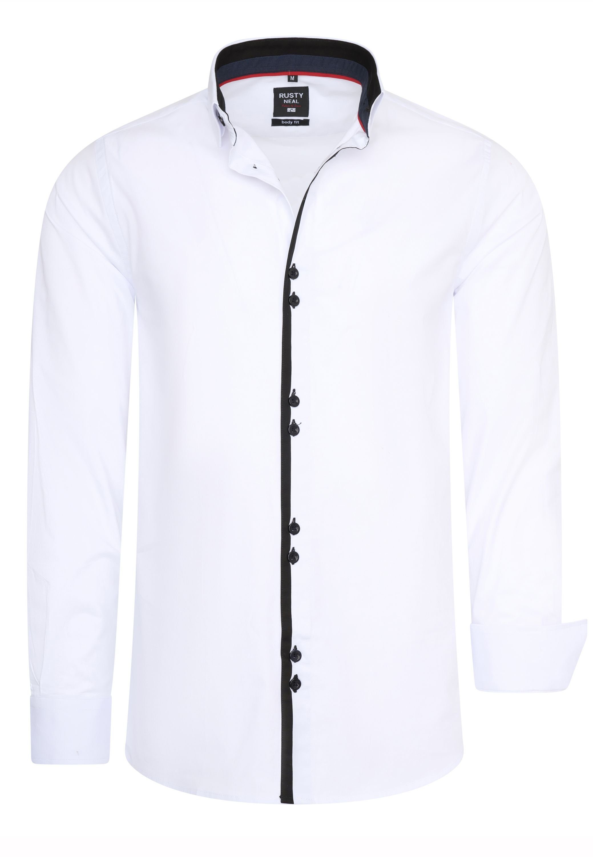 Rusty Neal Langarmhemd mit weiß trendigem Doppelknopf-Verschluss