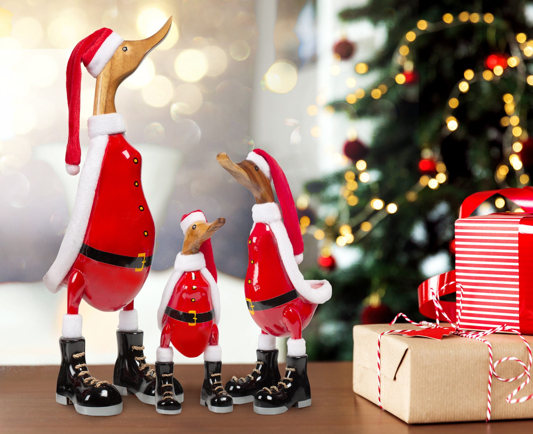 Rikmani Dekofigur Holzfigur Ente, Winterdeko, Weihnachtsdeko, Geschenk, Per günstig online kaufen