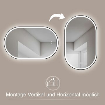 HOKO Badspiegel LED Design Antibeschlag Wandspiegel Oval + LED Wechsel (Warmweiß - Kaltweiß - Neutral. Licht mit Touch Schalter und mit Wandschalter einschaltbar. Memory-Funktion.IP44, 4mm HD Glass)