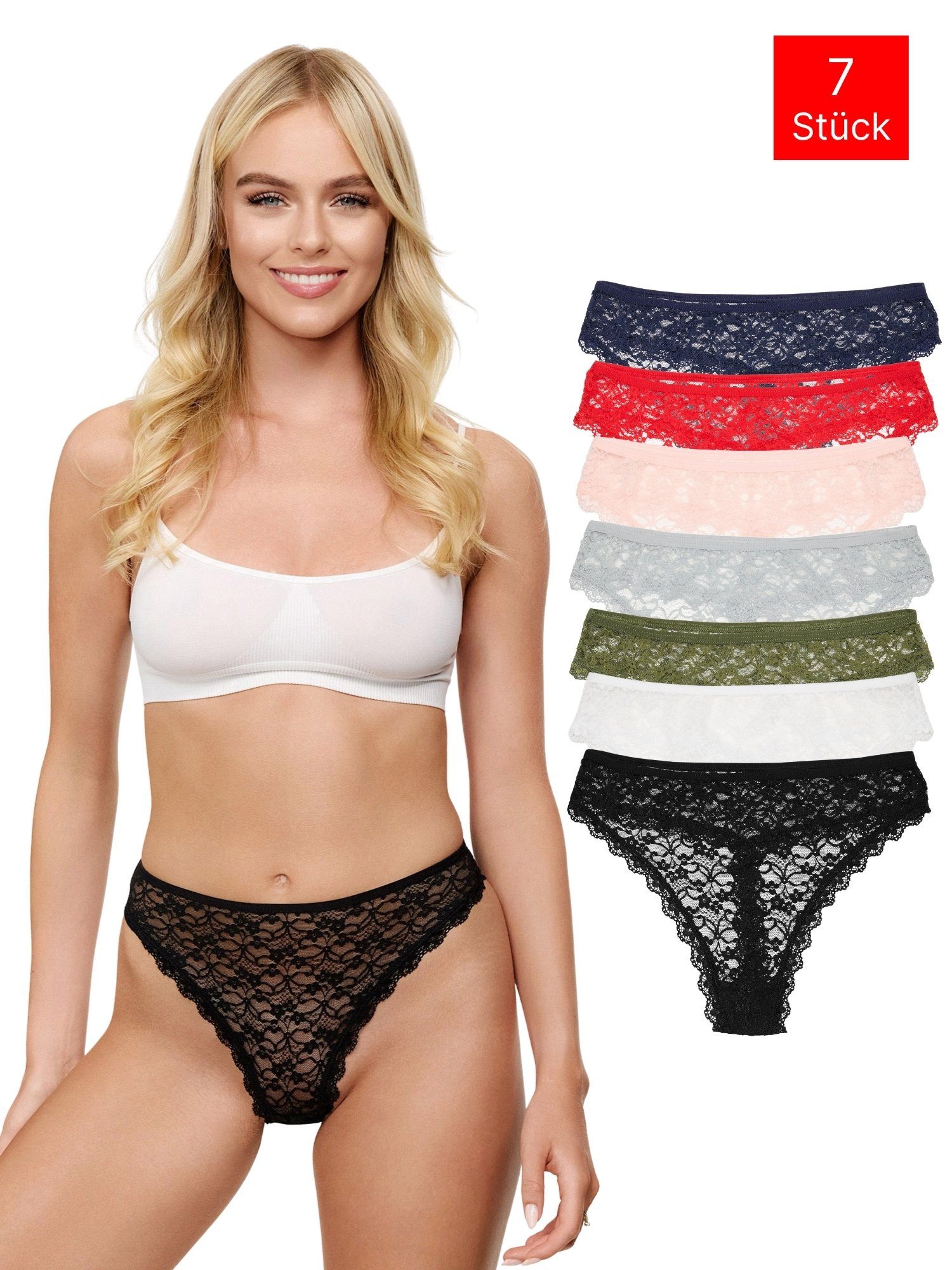 Tazzio String 7er-Pack Damen Tanga Unterhose F917 (Packung, 7-St) zeitlos und unsichtbar unter deiner Kleidung