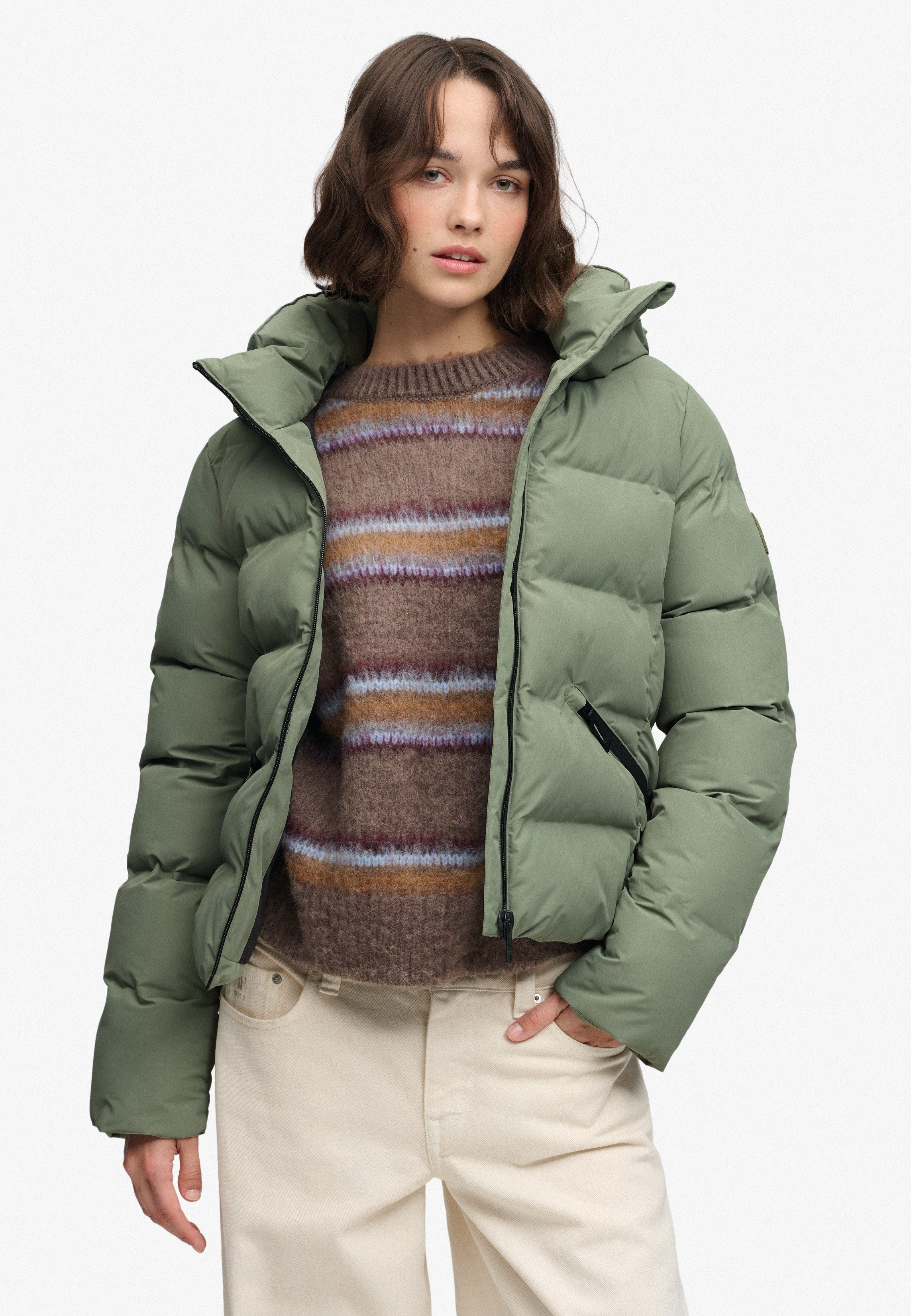 Superdry Steppjacke HOODED CITY PADDED JACKET Kunstfaser, relaxed fit