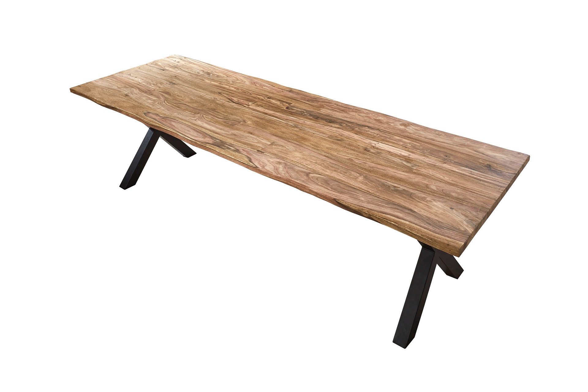 SAM® Baumkantentisch Giant_X, Akazienholz, echte Baumkante, Metallgestell X-Form, bis 3m lieferbar