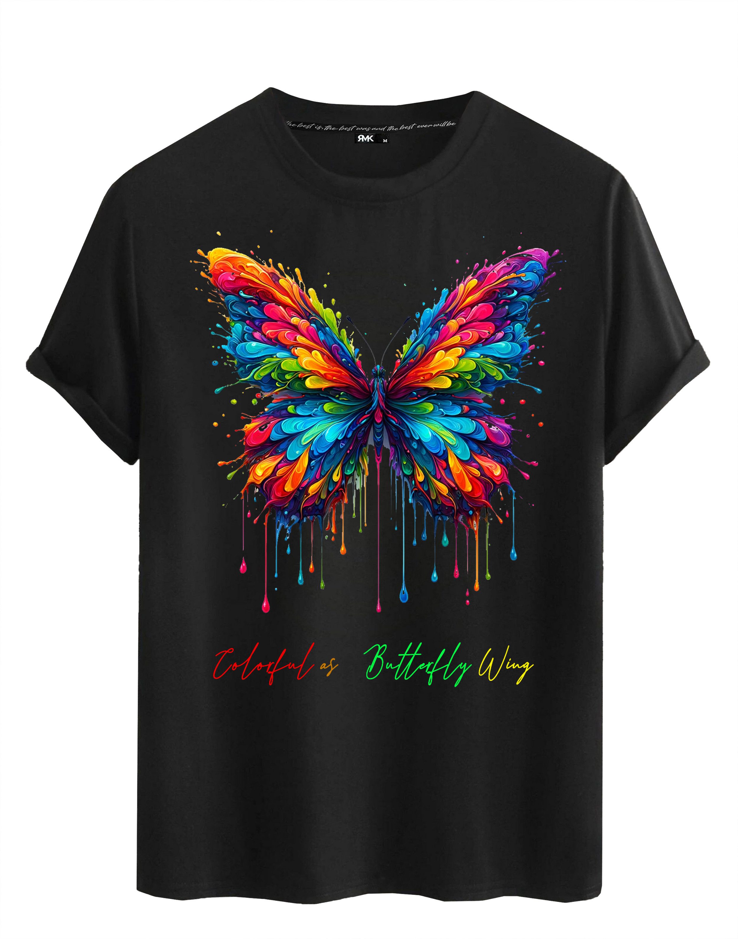 RMK T-Shirt Herren Shirt Basic Rundhals mit Butterfly Regenbogen Schmetterl günstig online kaufen