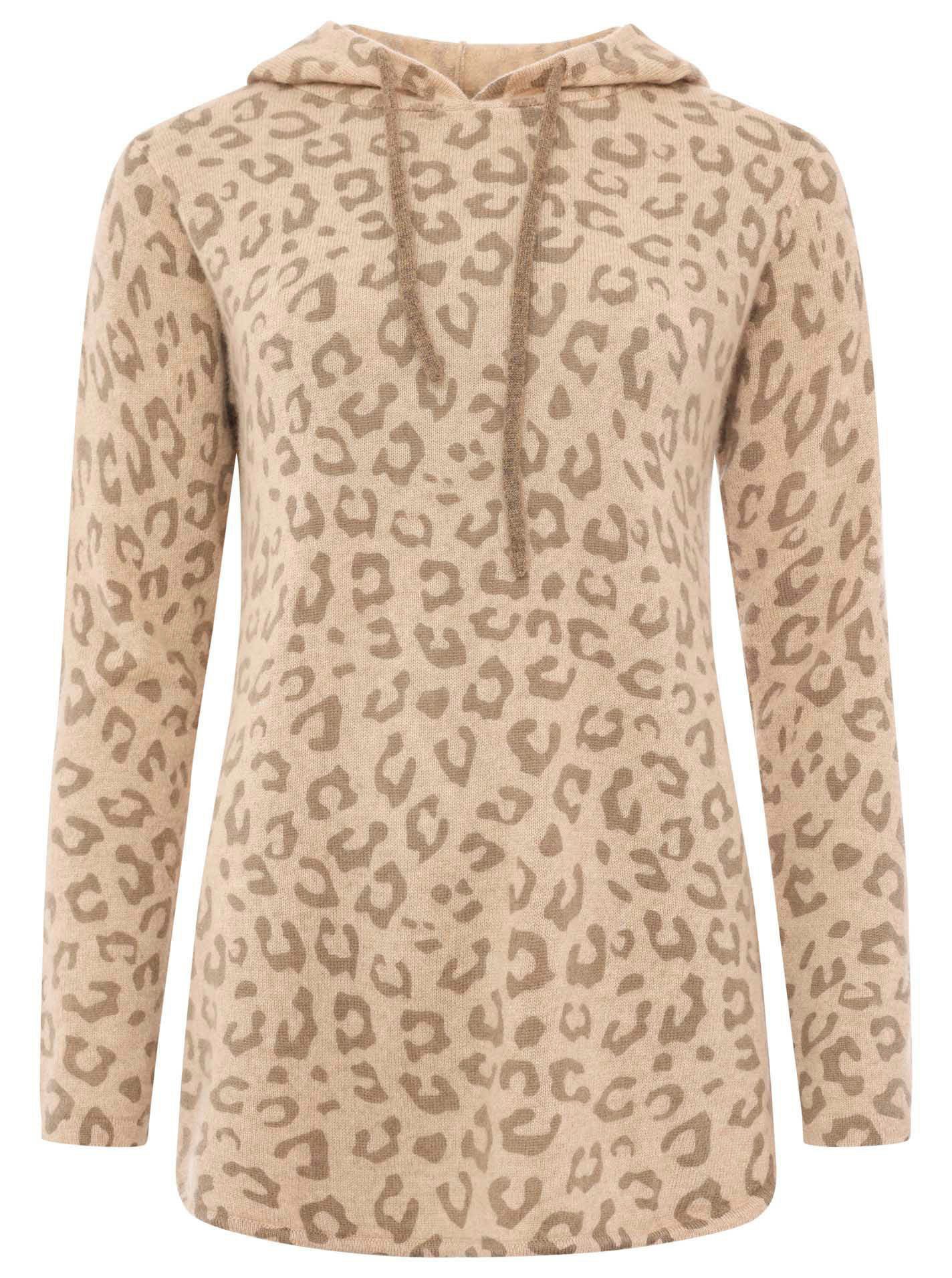 Zwillingsherz Kaschmirpullover Hoodie "Leo Print" mit günstig online kaufen