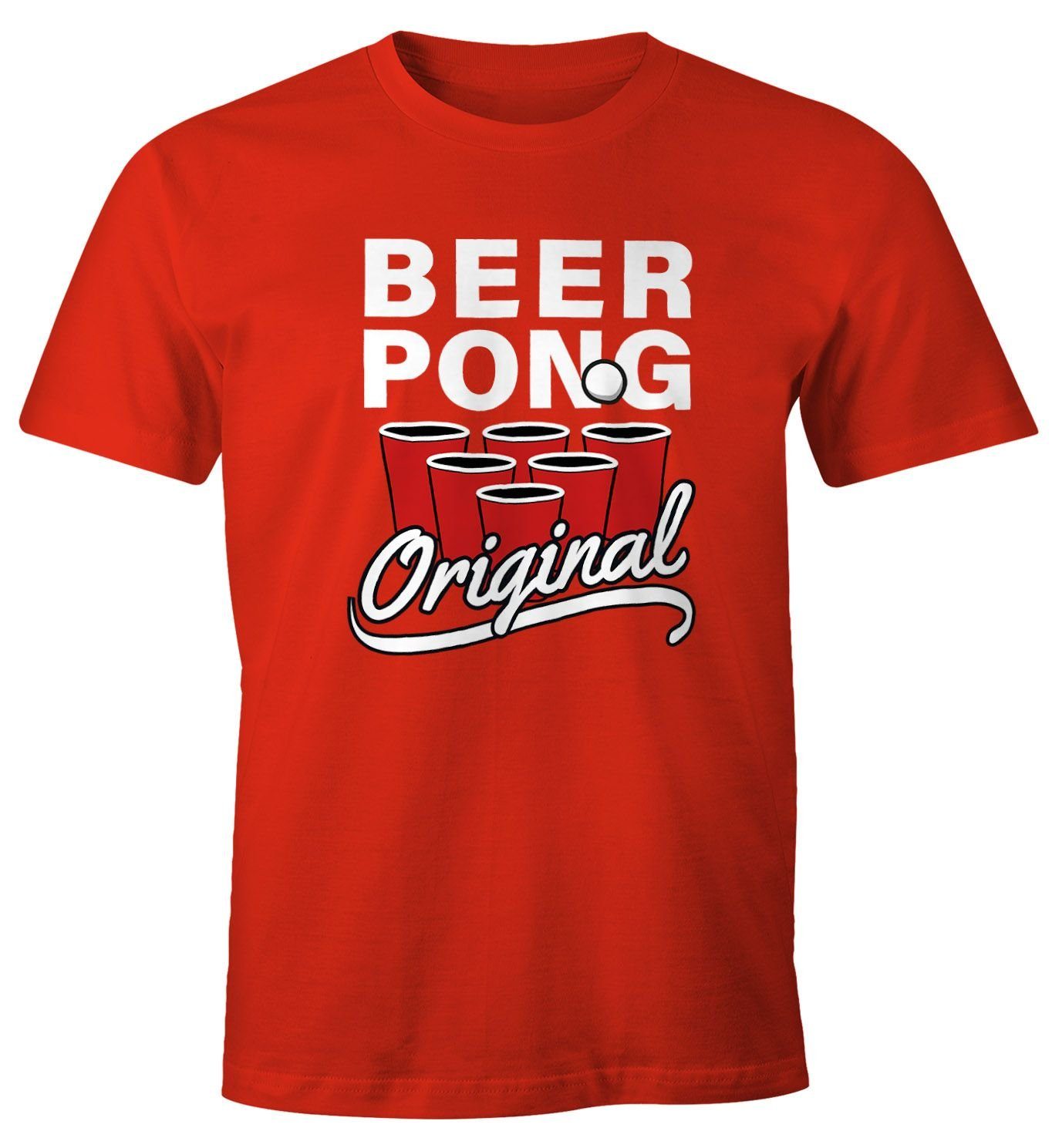 MoonWorks Print-Shirt Herren T-Shirt Beer Pong Original Bier Fun-Shirt Moonworks® mit Print rot