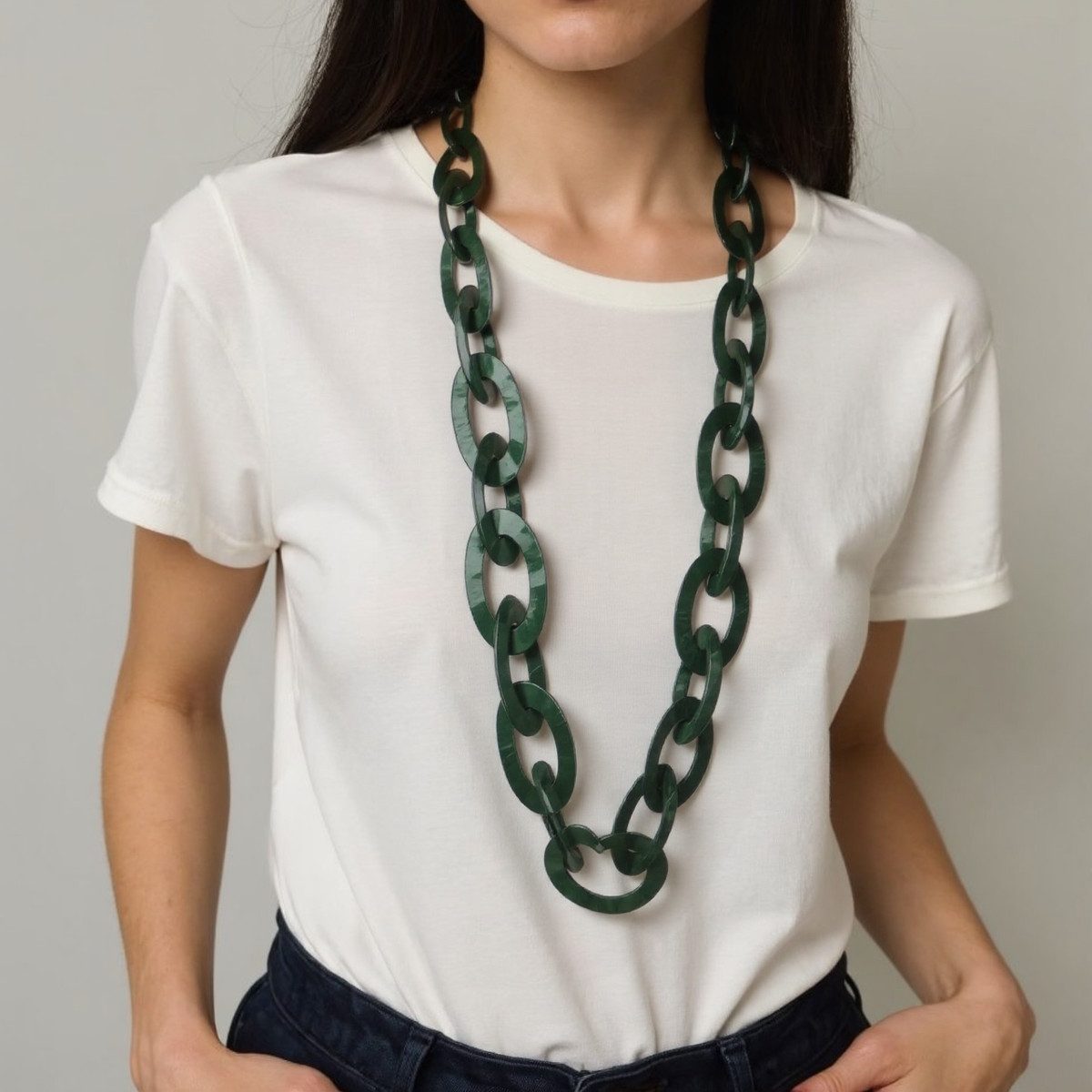 MIRROSI Lange Kette Damen Statement Halskette HARZ ca.95cm lang (perfekt für Pullover, Bluse, Shirt), Bunte Halskette – Bild 3 von 3
