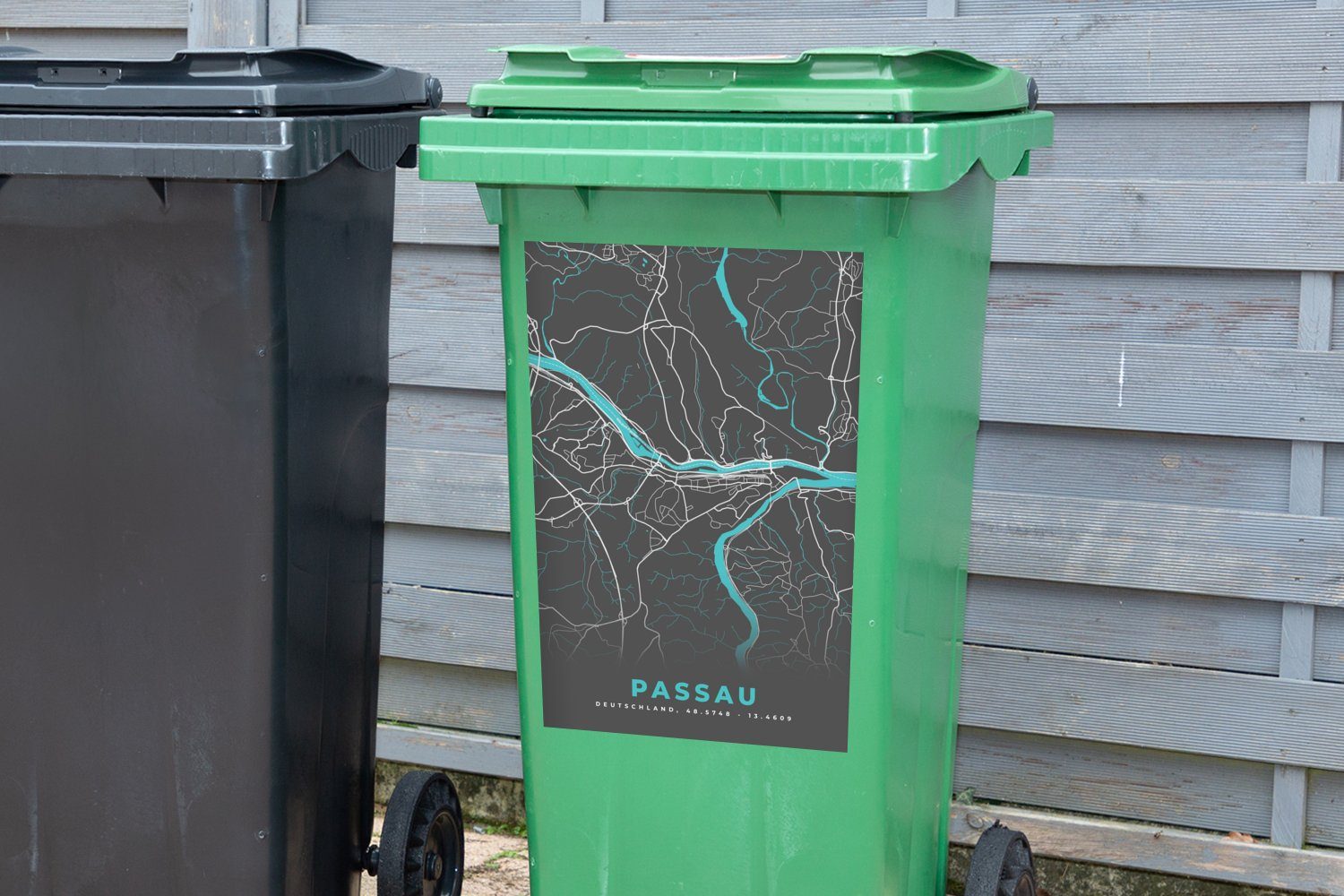 (1 Abfalbehälter Sticker, - St), Mülltonne, Stadtplan Karte Container, - MuchoWow Mülleimer-aufkleber, Passau Deutschland Wandsticker -