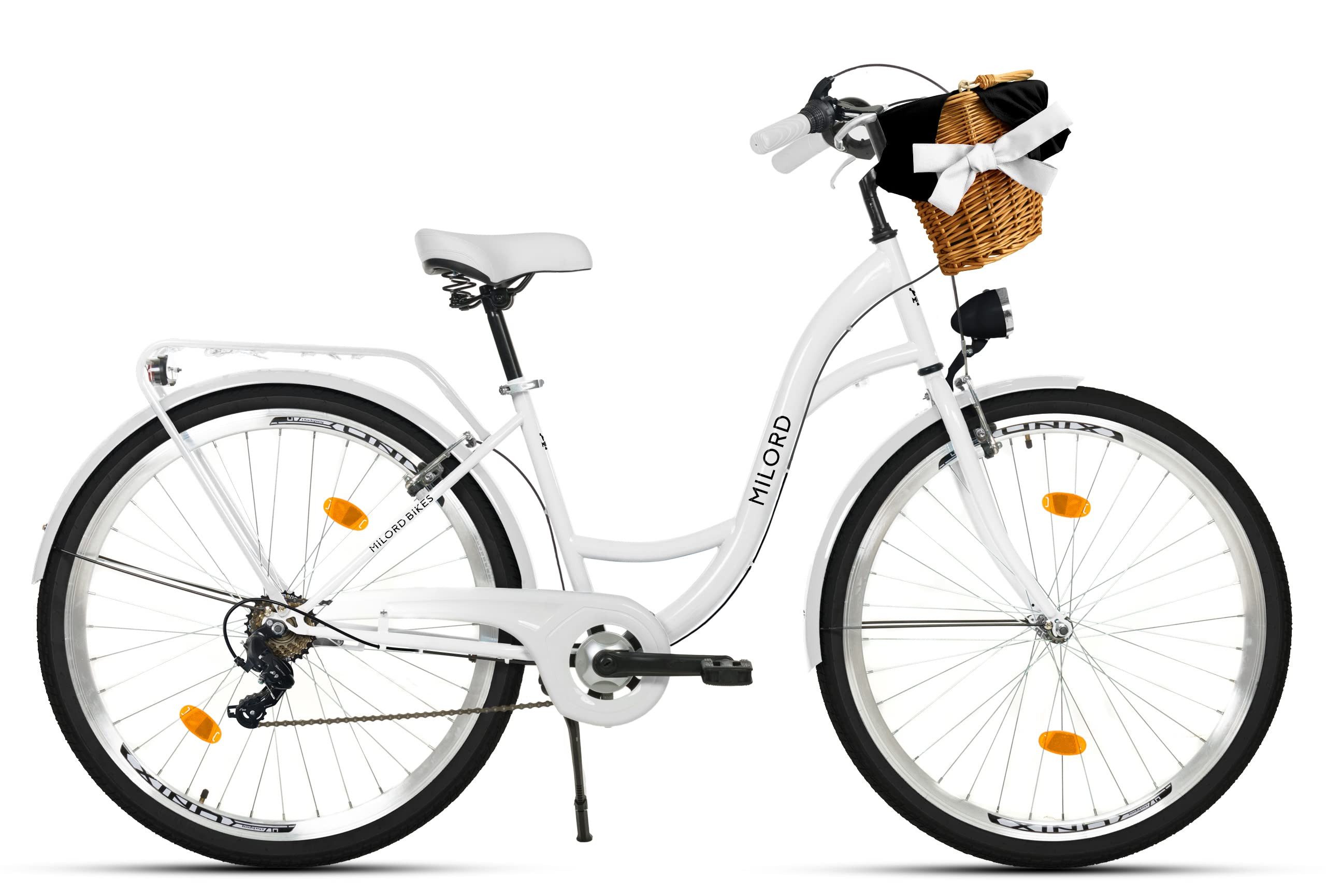 Milord Cityrad Milord City Fahrrad Weidenkorb Damenfahrrad, 28/26 Zoll, Weiß, 7-Gang, 7 Gang, (Fahrradständer, Gepäckträger, Klingel, Korb, Kotflügel)