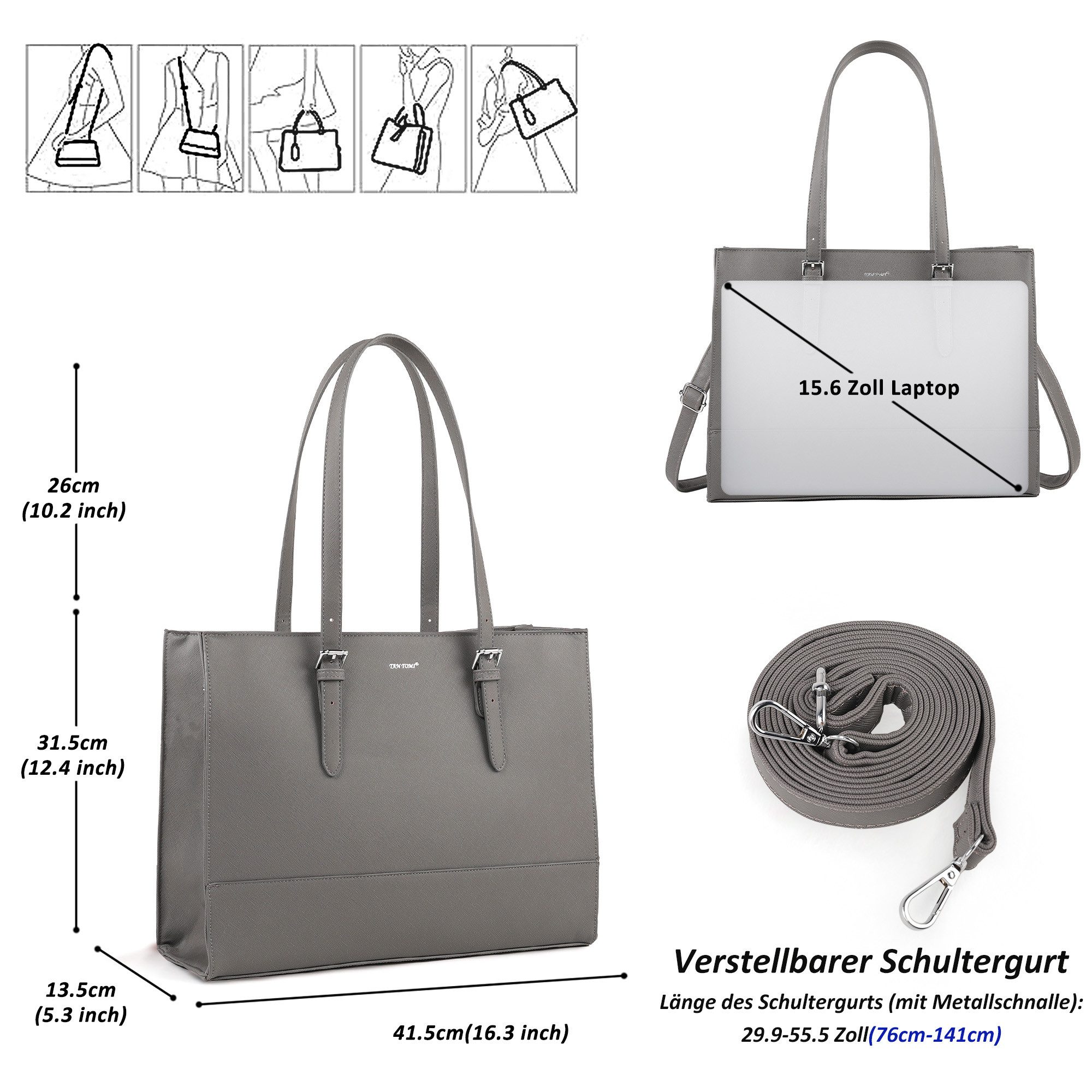 TAN.TOMI Aktentasche Business Handtasche Laptoptasche 15,6 Zoll Schultertaschen, Mit 4 Fächern für Arbeit Schule Arbeitstasche Notebooktasche