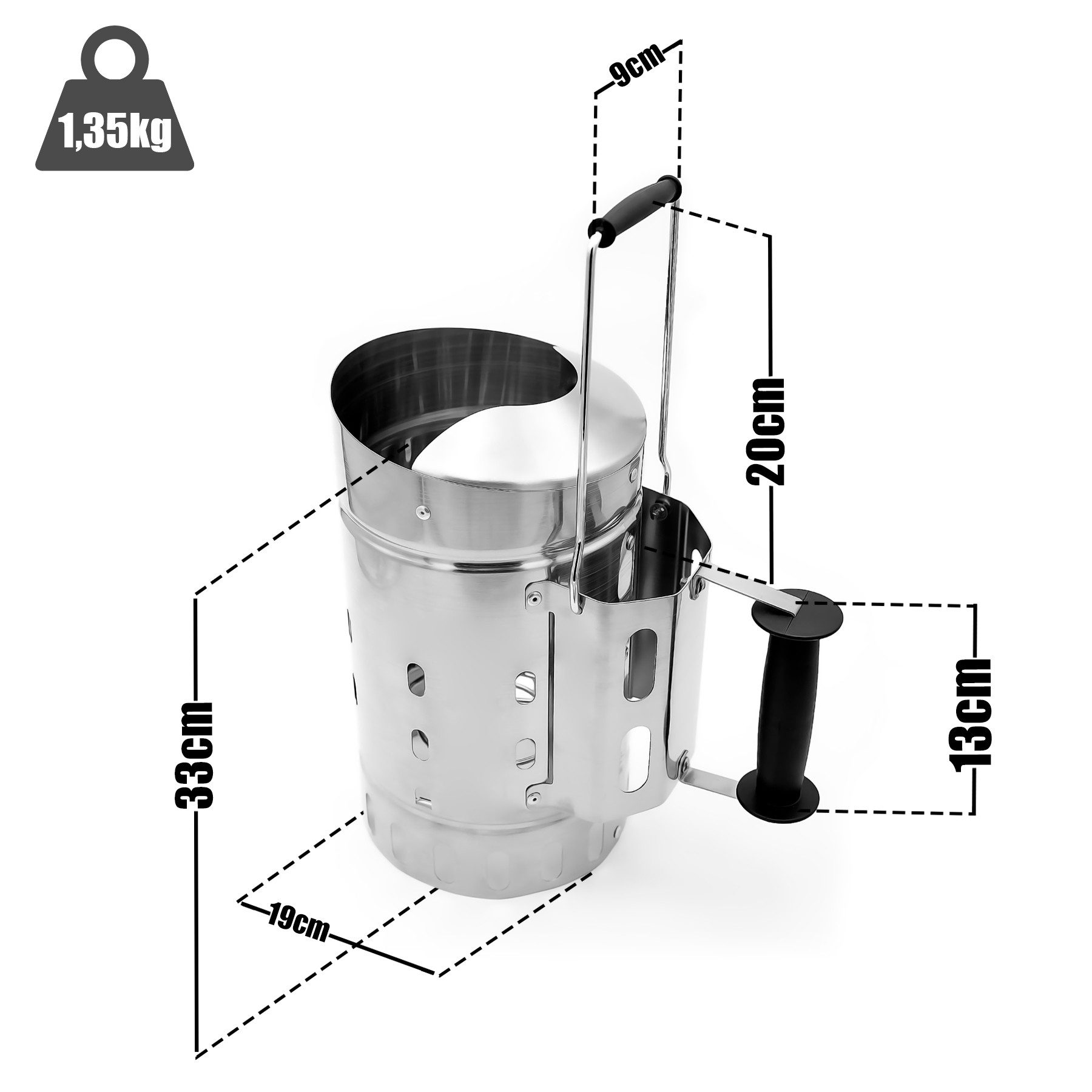 BigDean Anzündkamin Premium Anzündkamin, Hochwertiger Grillkohleanzünder aus Edelstahl (Packung, 1-tlg., Anzündkamin), Extra Robuste Edelstahlqualität, Für Kohle & Briketts geeignet