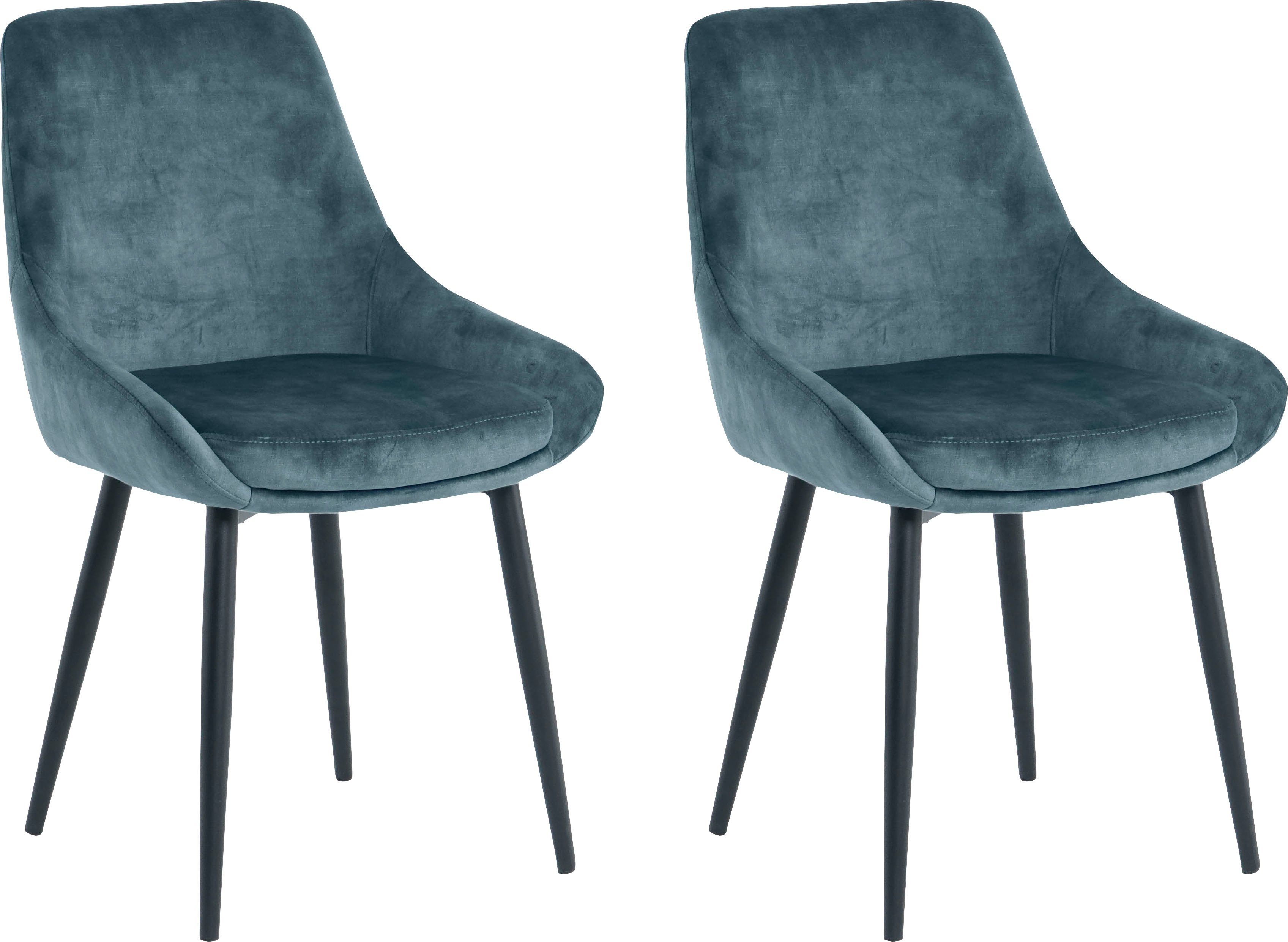 SIT Polsterstuhl (Set, 2 St), glamouröser Bezug in Samtoptik Blau/schwarz | Blau | Polsterstühle