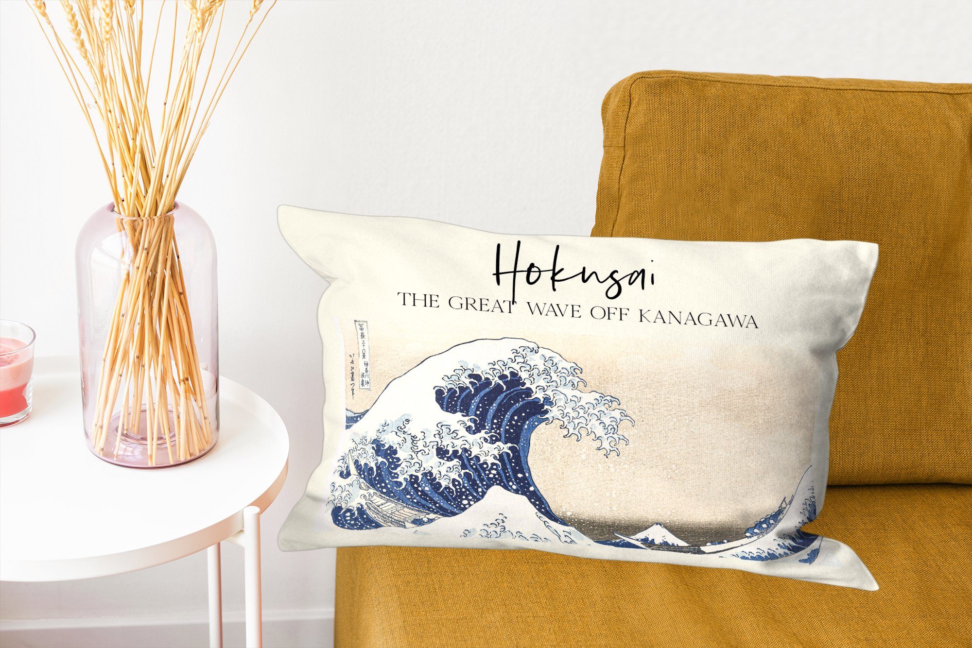 MuchoWow Dekokissen Die Kunst, Füllung, Dekoration, Schlafzimmer Dekokissen Zierkissen, Welle - mit Hokusai große - vor Japanische Wohzimmer Kanagawa