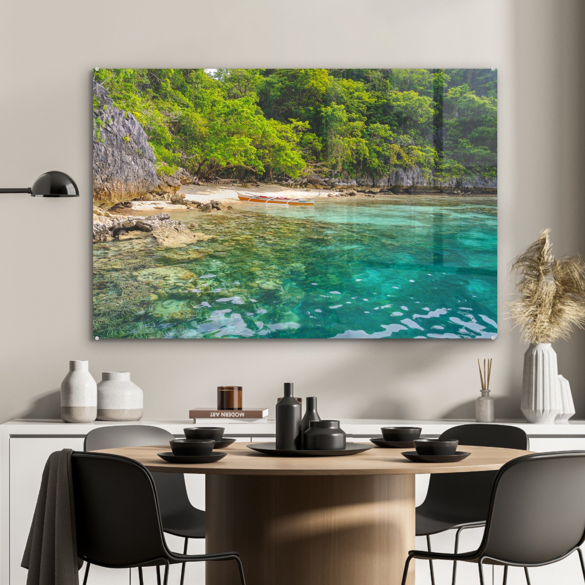 Acrylglasbilder Meerwasser auf Schlafzimmer & der Ein herrlich Strand MuchoWow St), Acrylglasbild grünem (1 mit Wohnzimmer Coron, Insel