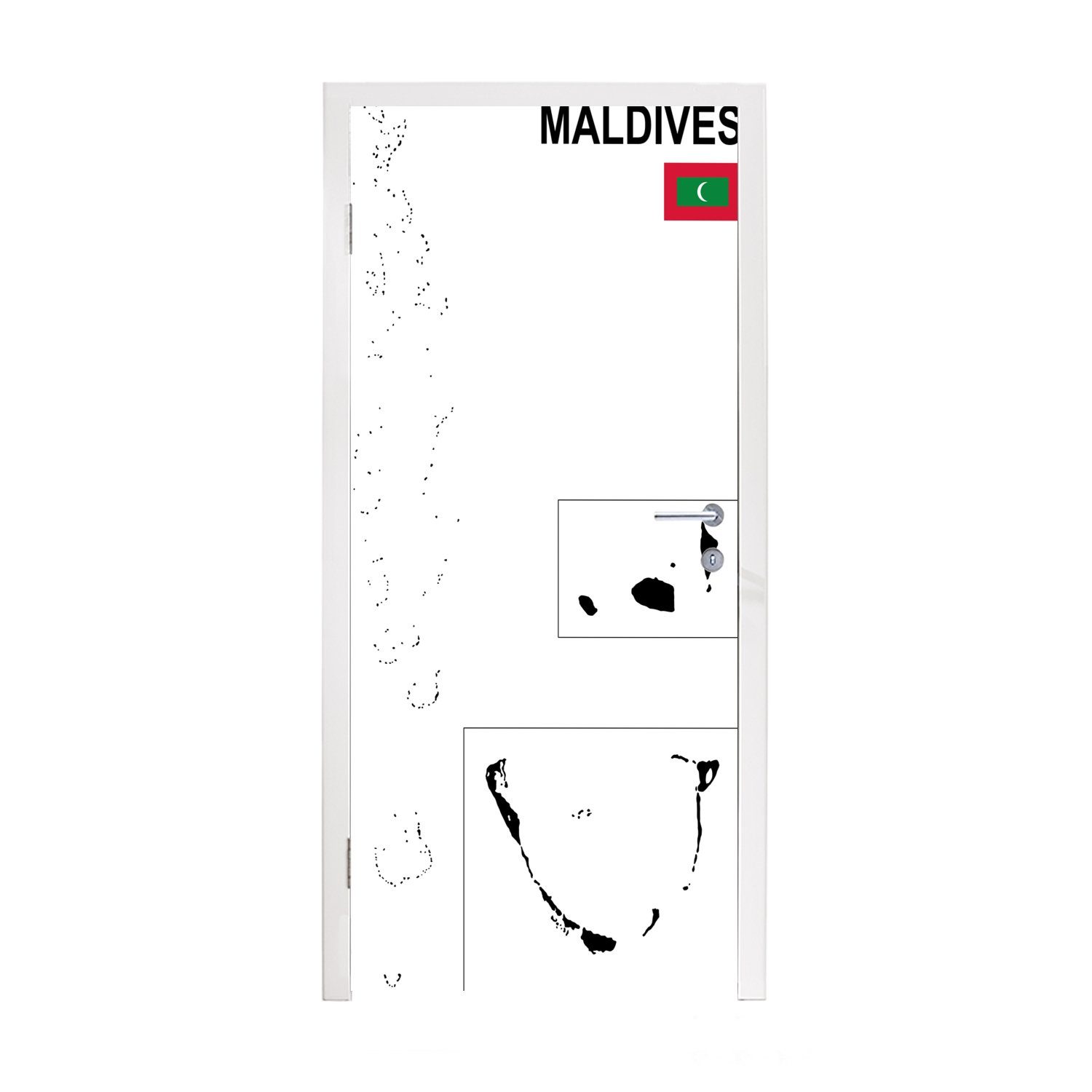Matt, für Fototapete einer Türtapete cm bedruckt, MuchoWow 75x205 Tür, Karte (1 der schwarzen St), Türaufkleber, Eine Malediven, Illustration