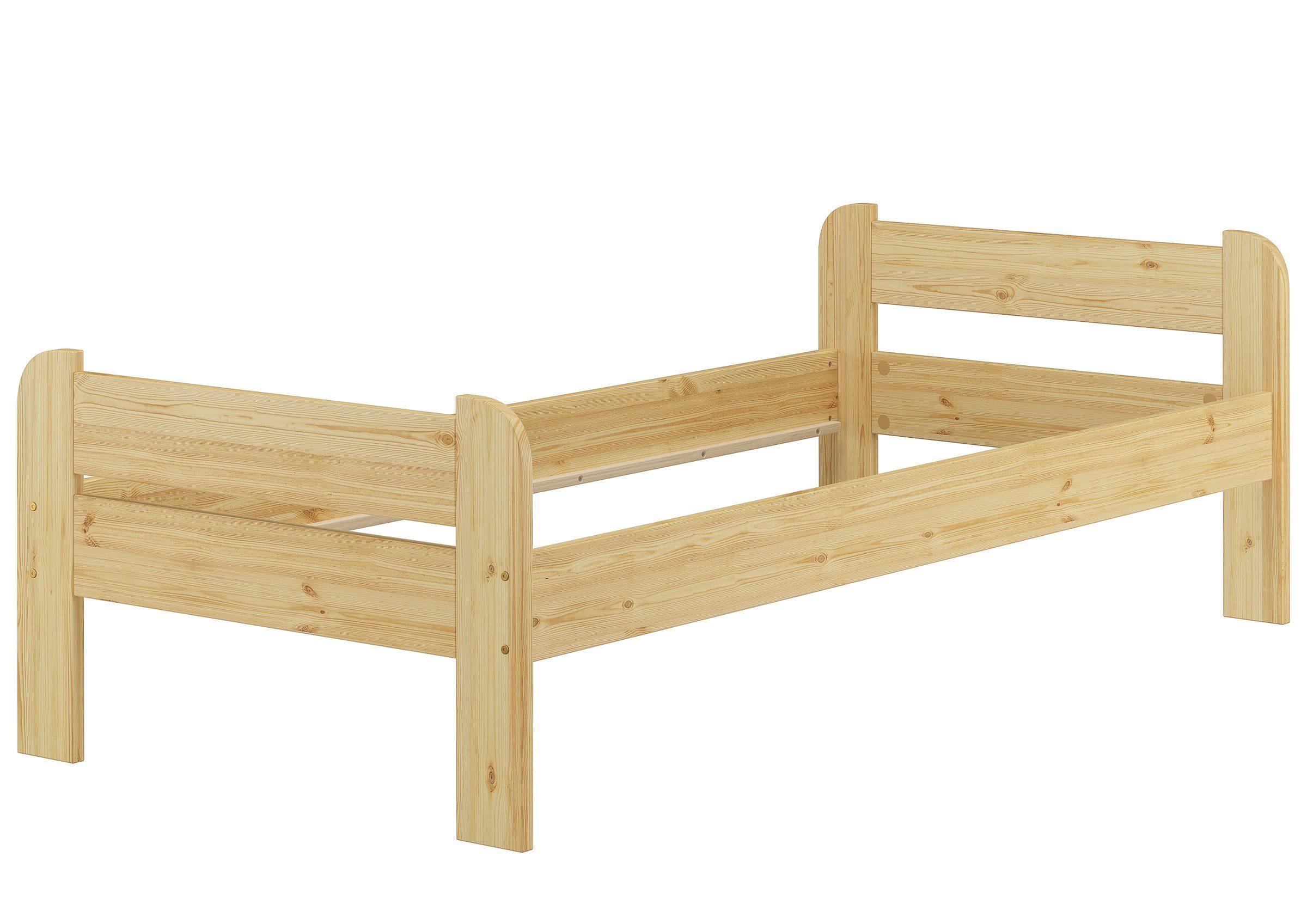 ERST-HOLZ Bett Bettgestell Kiefer Massivholz lackiert Fußteil, Kieferfarblos 90x200 Kopf- und mit