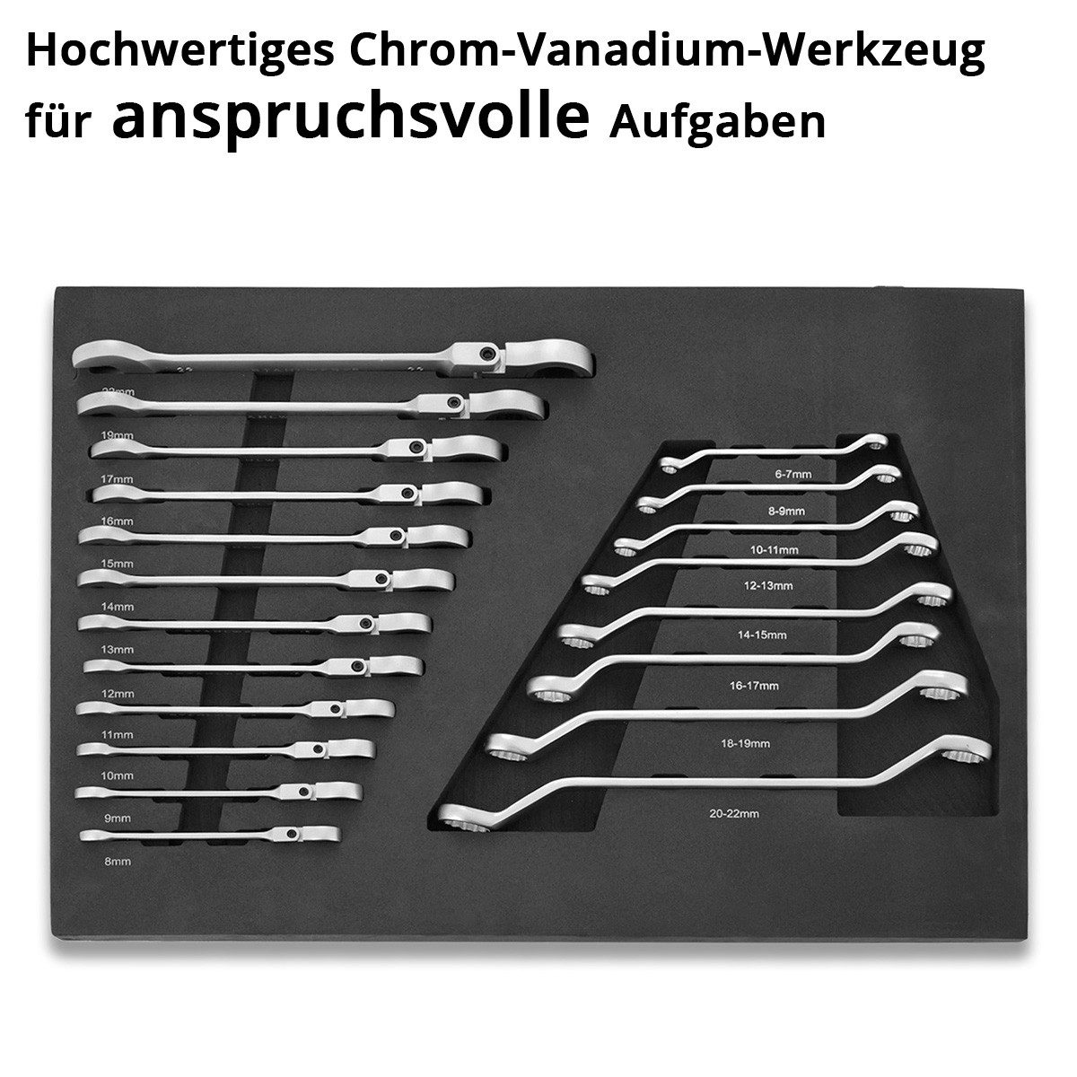 STAHLWERK Steckschlüssel Werkzeugeinlage 20-teiliger Schraubenschlüssel-Satz Weichschaumeinlage (Set, 21 St), Schweißer-Gripzangen inklusive Transportkoffer