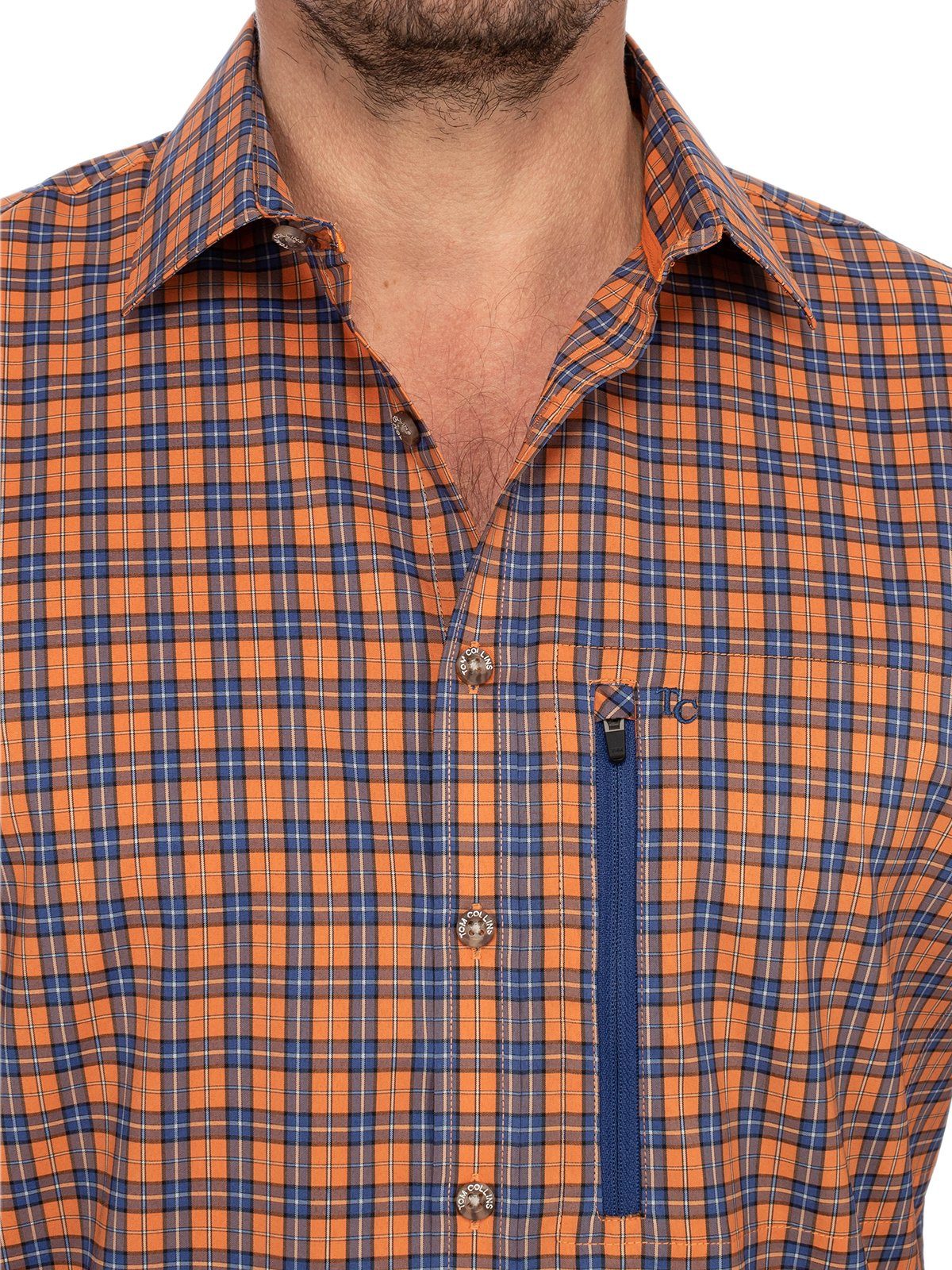 OS-Trachten Trachtenhemd Hemd 1/2 Arm blau (Regular orange ALEC Fit)