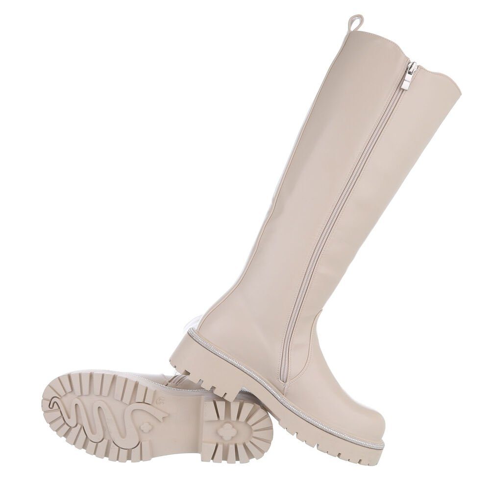 Blockabsatz Plateaustiefel Freizeit Ital-Design Beige Damen Plateaustiefel in