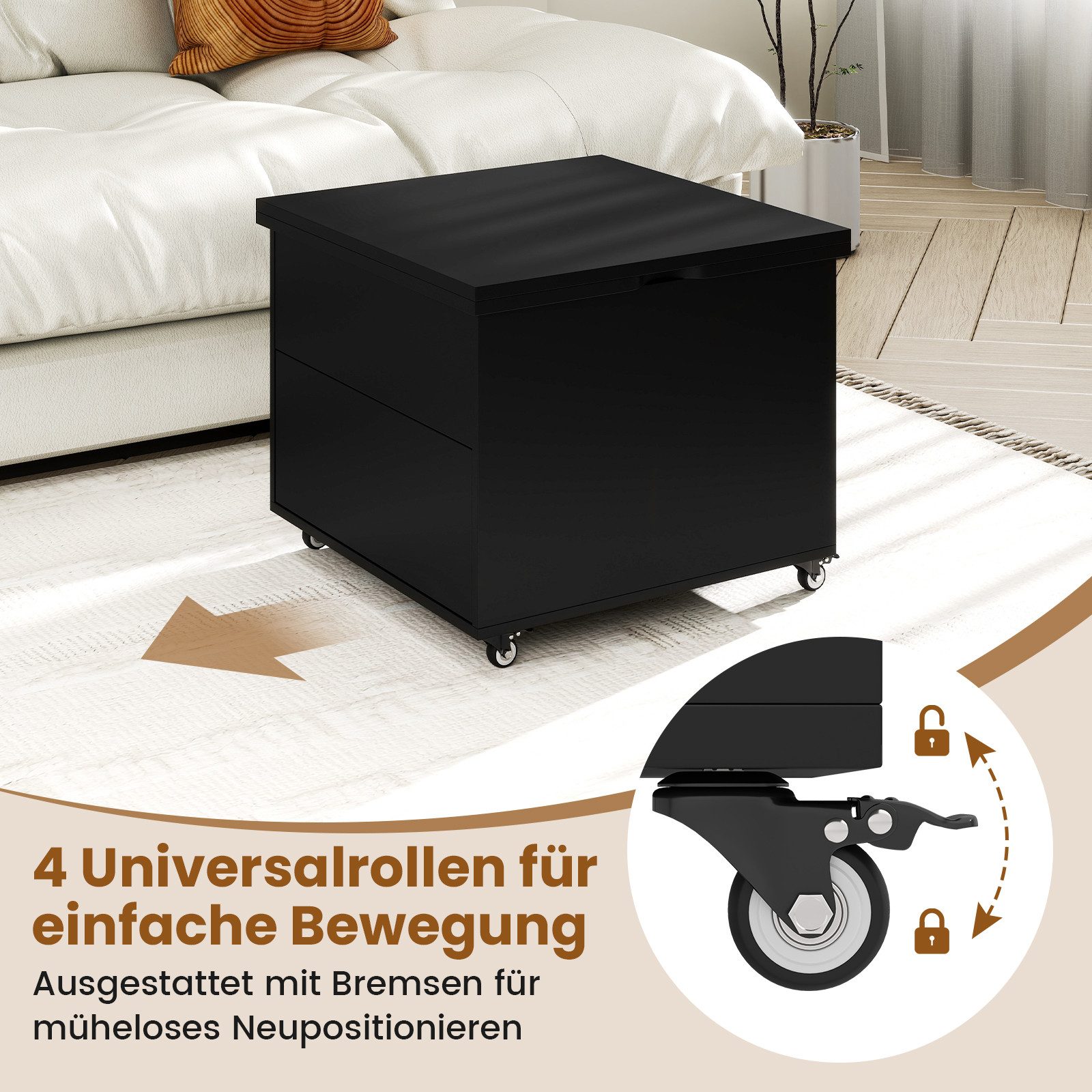 COSTWAY Couchtisch umwandelbar höhenverstellbar mit Schublade, Rollen, Stauraum – Bild 5 von 5