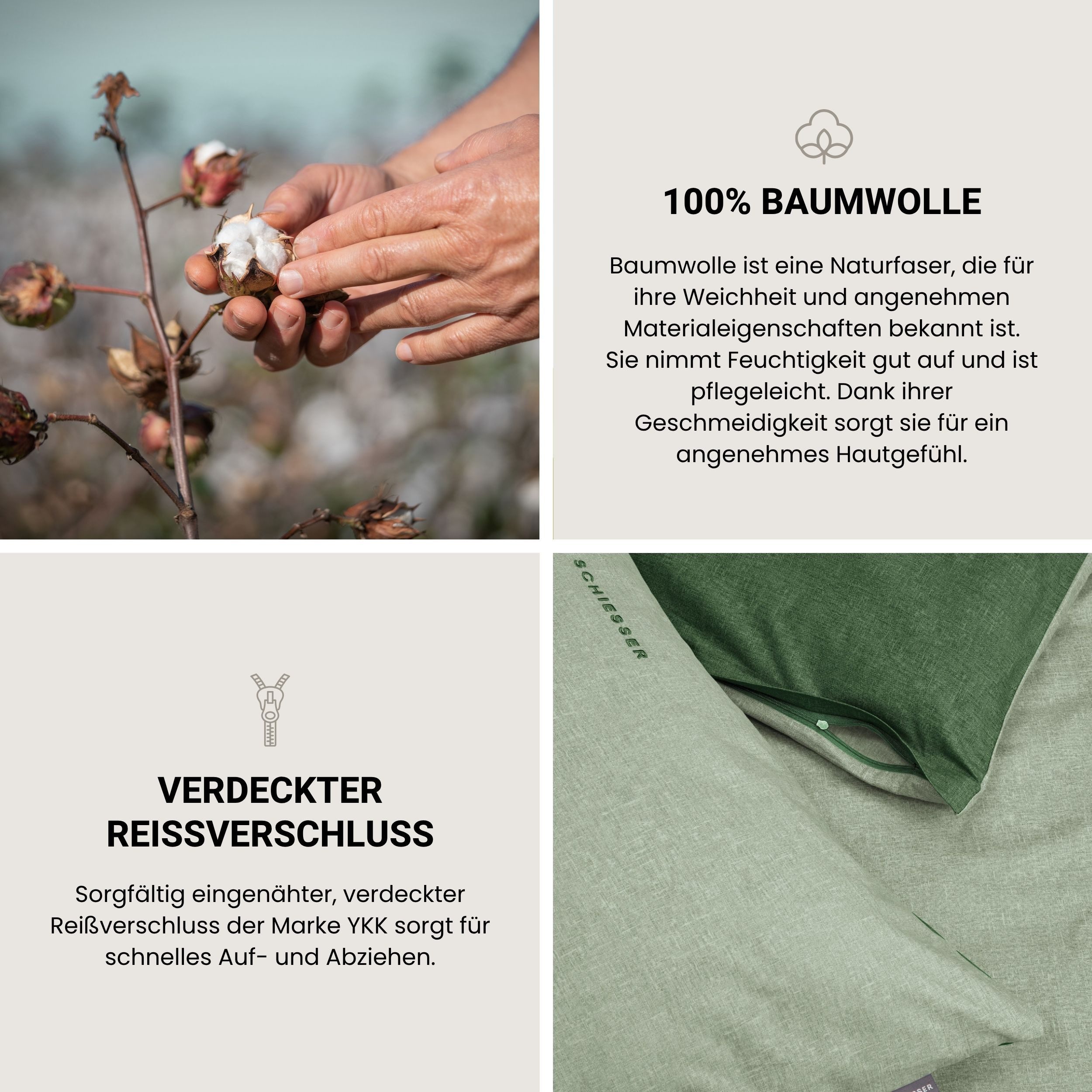 Schiesser Wendebettwäsche Doubleface aus weicher Baumwolle mit edlem Melangeeffekt, Renforcé, 2 teilig, ab Größe 135x200 cm erhältlich, OEKO-TEX® MADE IN GREEN – Bild 3 von 5