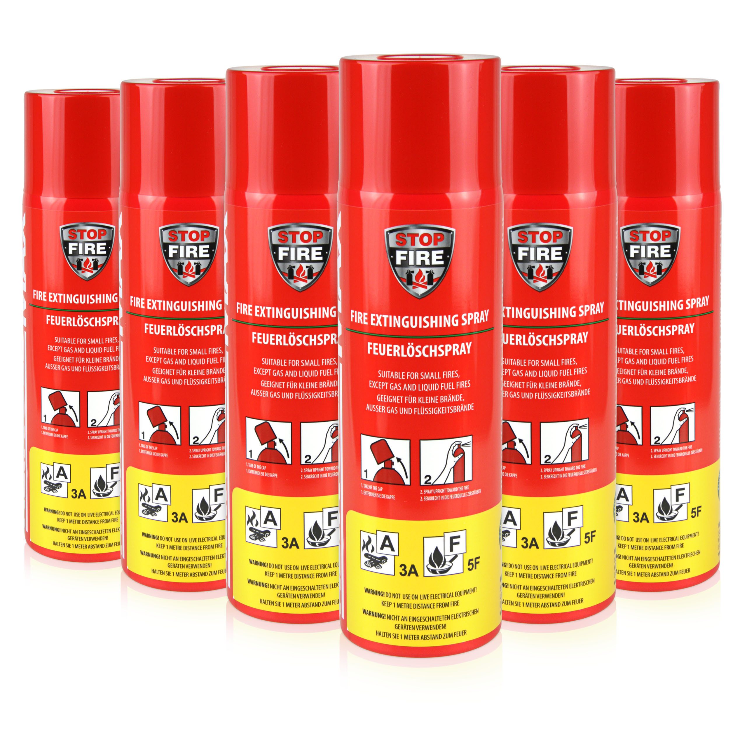 Höfer Chemie GmbH Feuerlöschspray 6x 500ml Feuerlöschspray für den Haushalt, (6-St) Schneller Brandschutz für Haushalt und Garten