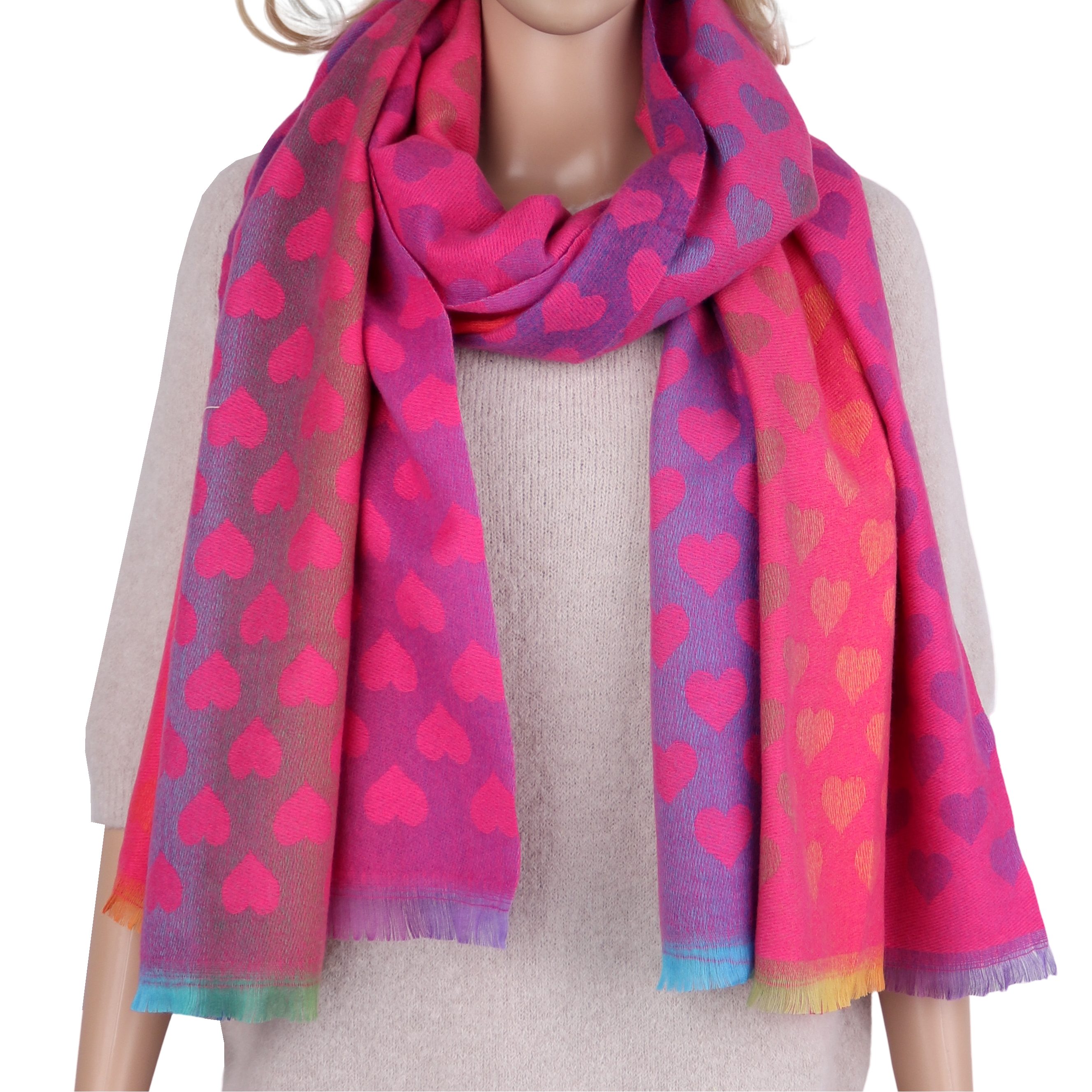 MIRROSI Modeschal weicher und warmer Schal Herzen Muster, 65x185cm, (Herzen Muster ; ca. 260 Gramm; Neue Kollektion Herbst/Winter 2025), Damen Halstuch ideal für Herbst und Winter