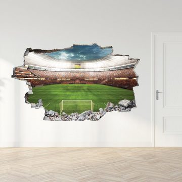 GRAVURZEILE Wandtattoo mit 3D Effekt - Fußball Stadion Design - 3D Wanddurchbruch & Deko - Selbstklebend - Konturschnitt ohne Transparente oder weiße Ränder – Größe ca. 115 x 70 cm