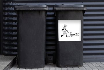 MuchoWow Wandsticker Eine Illustration eines Jägers mit einem Jagdhund (1 St), Mülleimer-aufkleber, Mülltonne, Sticker, Container, Abfalbehälter