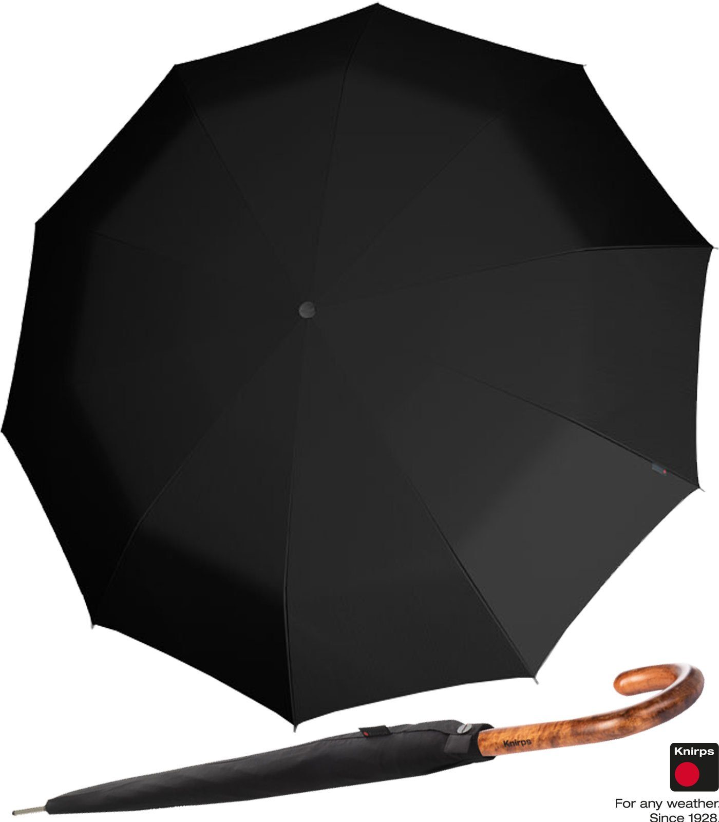 Knirps® Langregenschirm großer, stabiler Schirm mit Auf-Zu-Automatik, sehr  edel durch den Rundhakengriff aus Holz