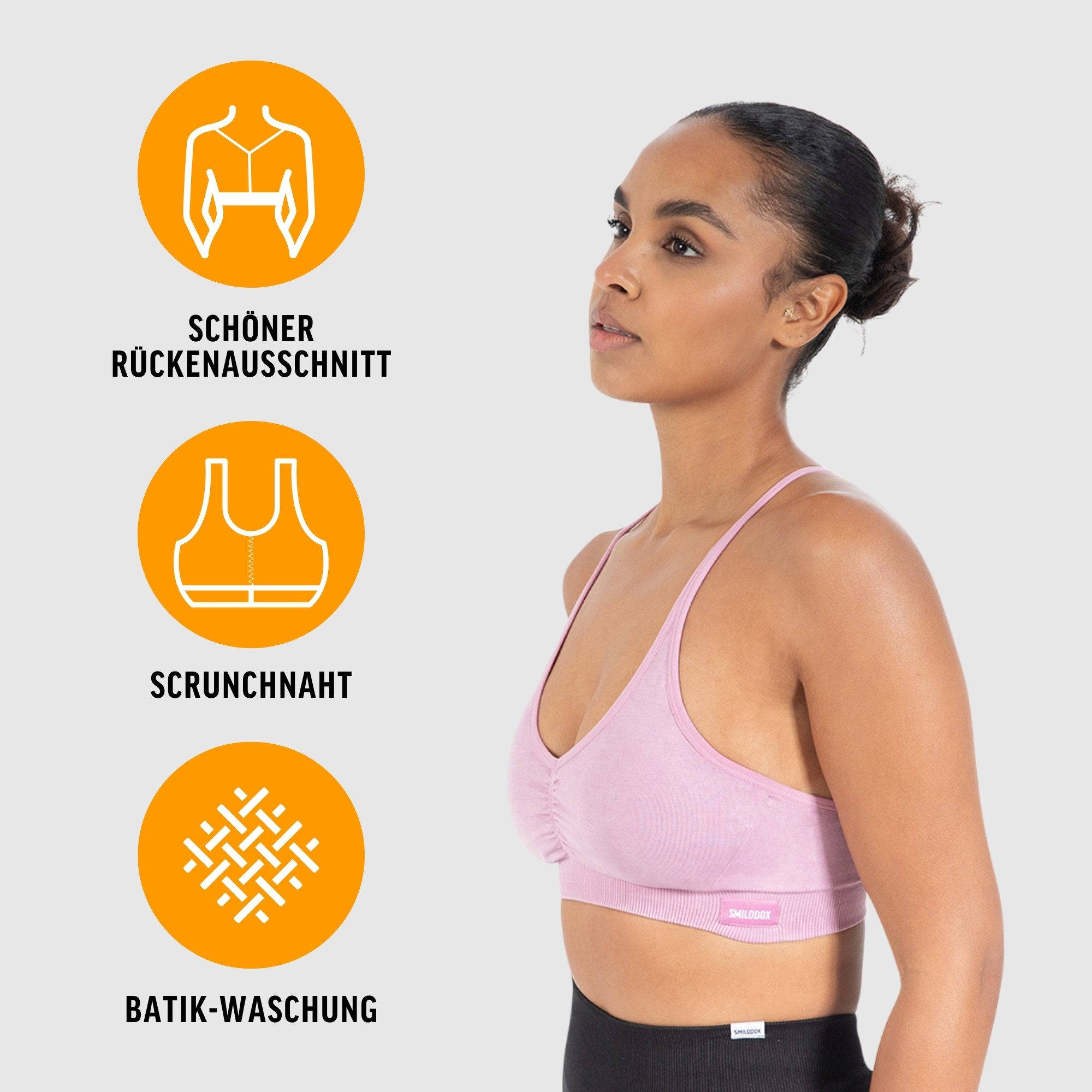 Smilodox Sport-BH Batik Scrunch Icon, Push Up BH ohne Bügel V-Ausschnitt Fitness Shaped Fit Sport Bra Herausnehmbare Cups Verstellbare Träger Yoga Gym