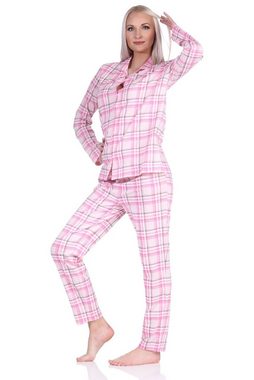 Normann Pyjama Damen Pyjama aus Single Jersey zum durchknöpfen in Karo Optik