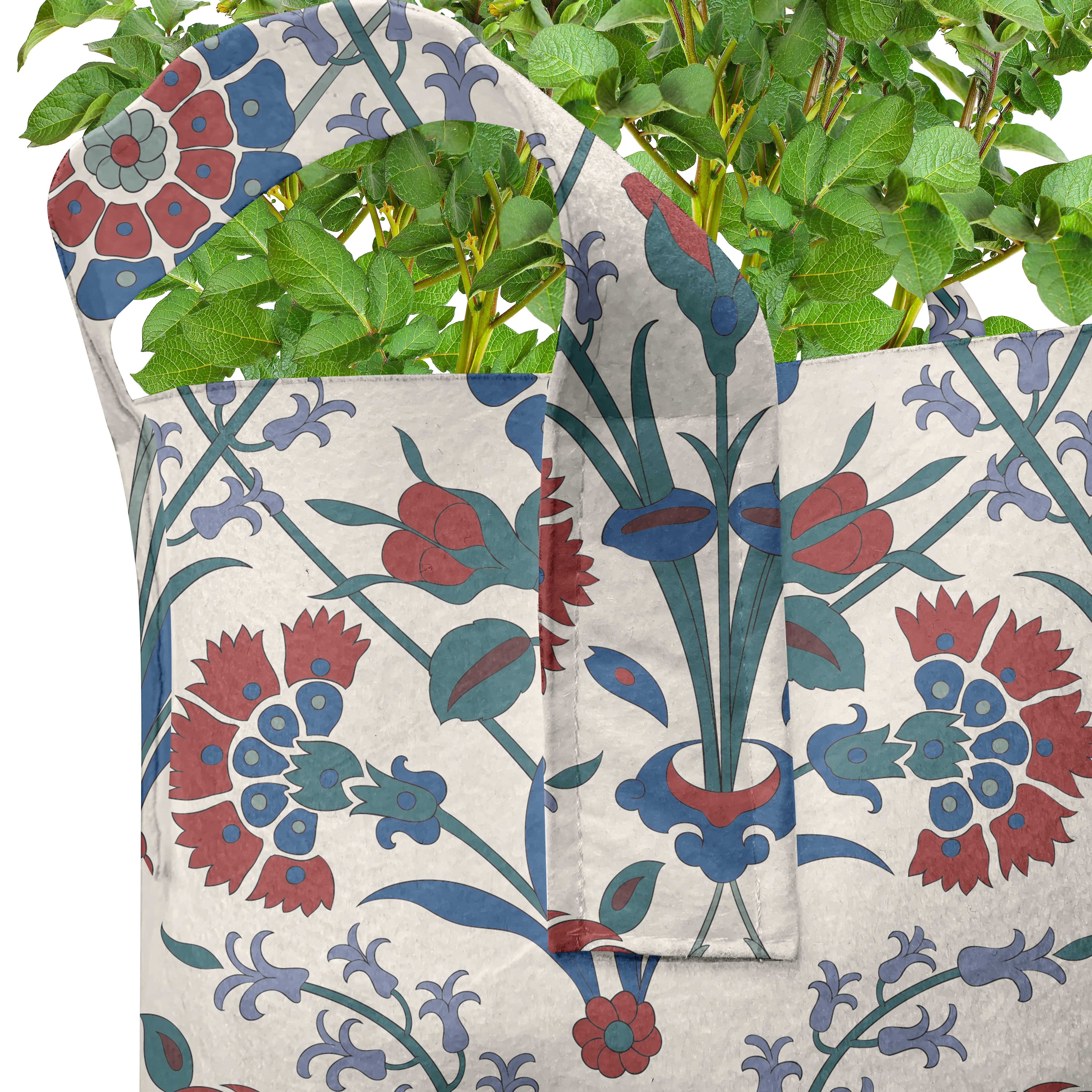 Abakuhaus Pflanzkübel hochleistungsfähig Stofftöpfe mit Blumenblatt-Ornament Altes Griffen für Pflanzen, Ethnisch