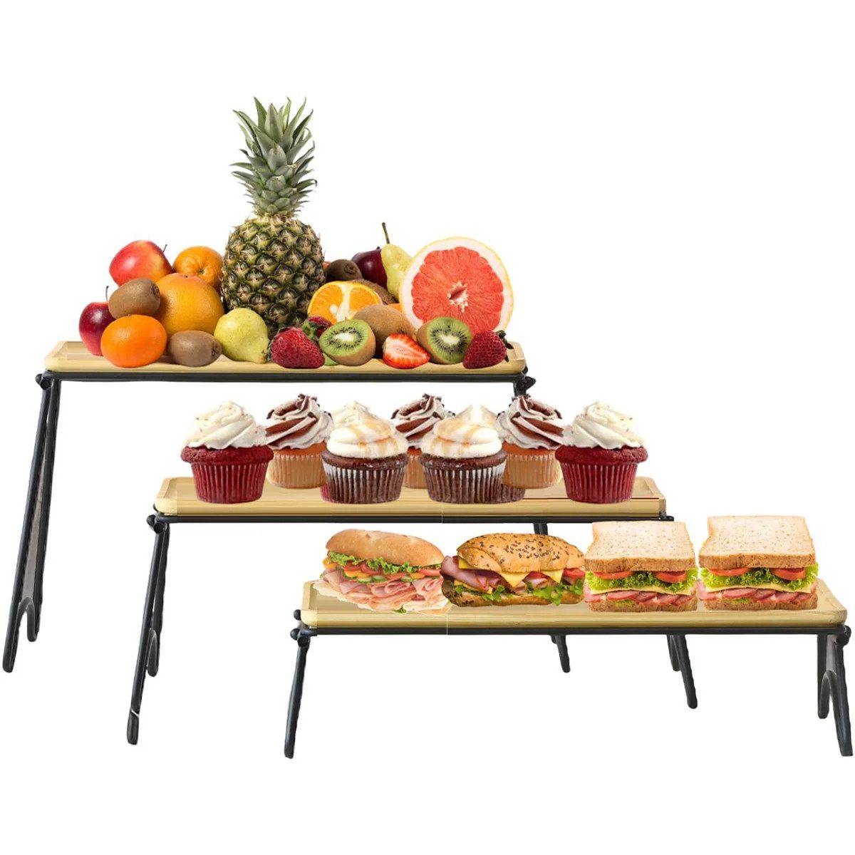 Cheffinger Dekotablett Serviertablett Tablett Set mit klappbaren Beinen Etagere 3tlg