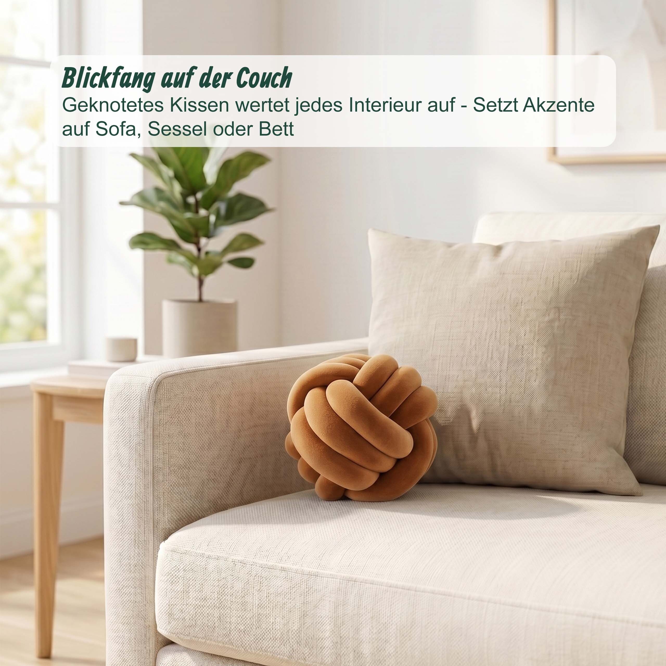 relaxdays Dekokissen Knotenkissen, braun – Bild 2 von 5