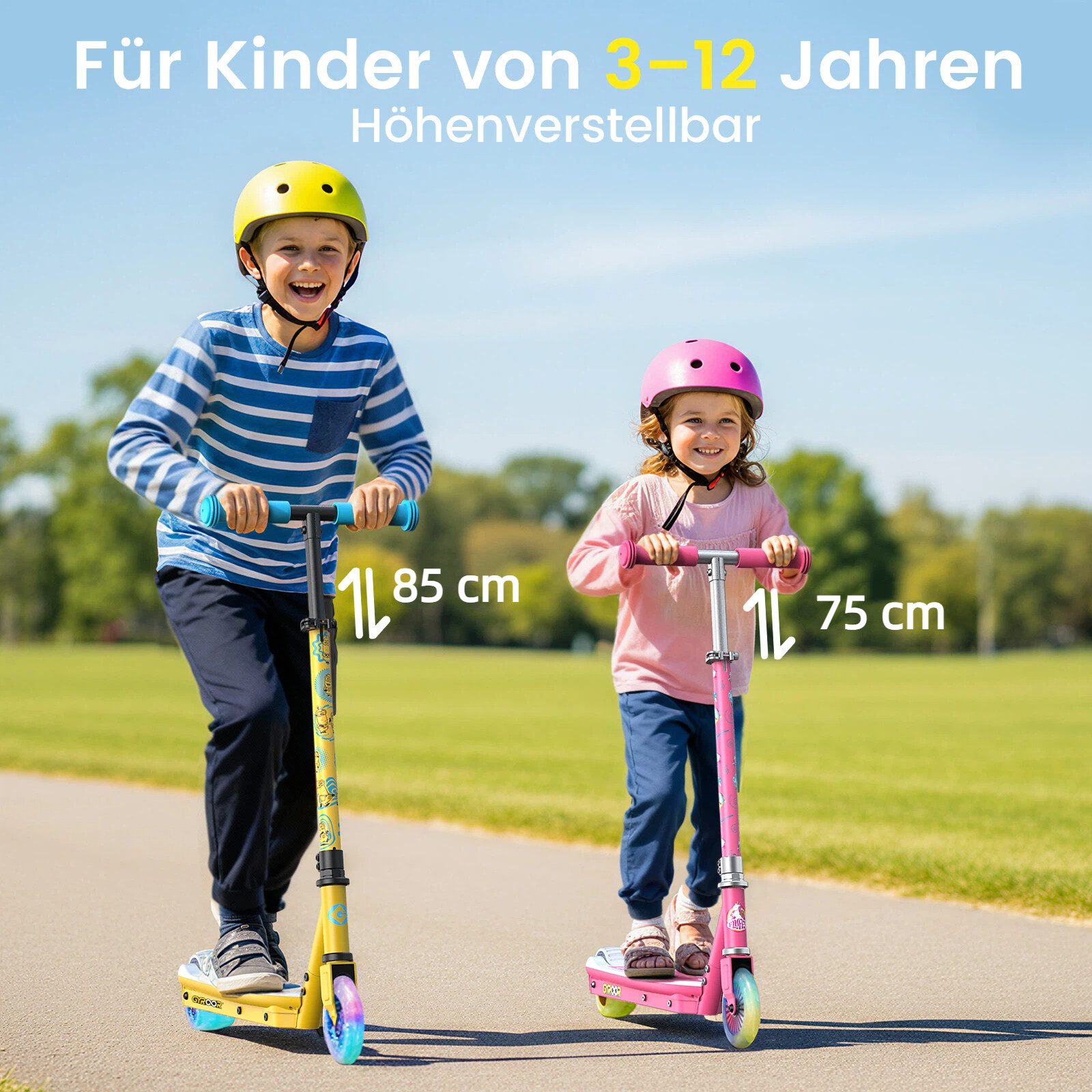 Gyroor E-Scooter 3-8 Jahre – LED-Lichter, Schnellladung, Start per Fußsensor, (1 tlg), Elektro-Kinderroller, Verstellbarer Lenker (75-85cm)