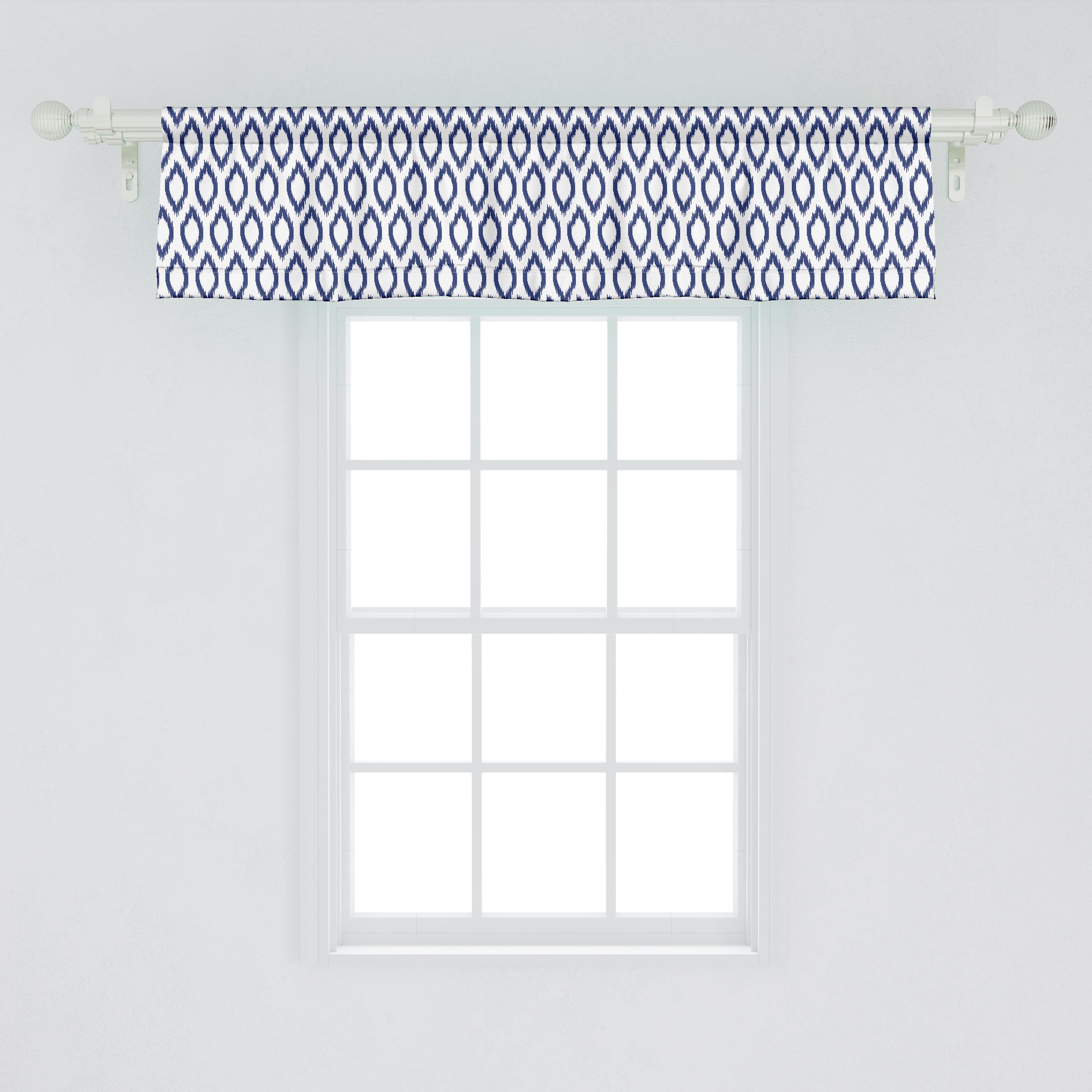 Scheibengardine Vorhang Volant mit Stangentasche, Verzierung für Abakuhaus, Dekor Eastern Microfaser, Schlafzimmer Ikat Blaue Küche